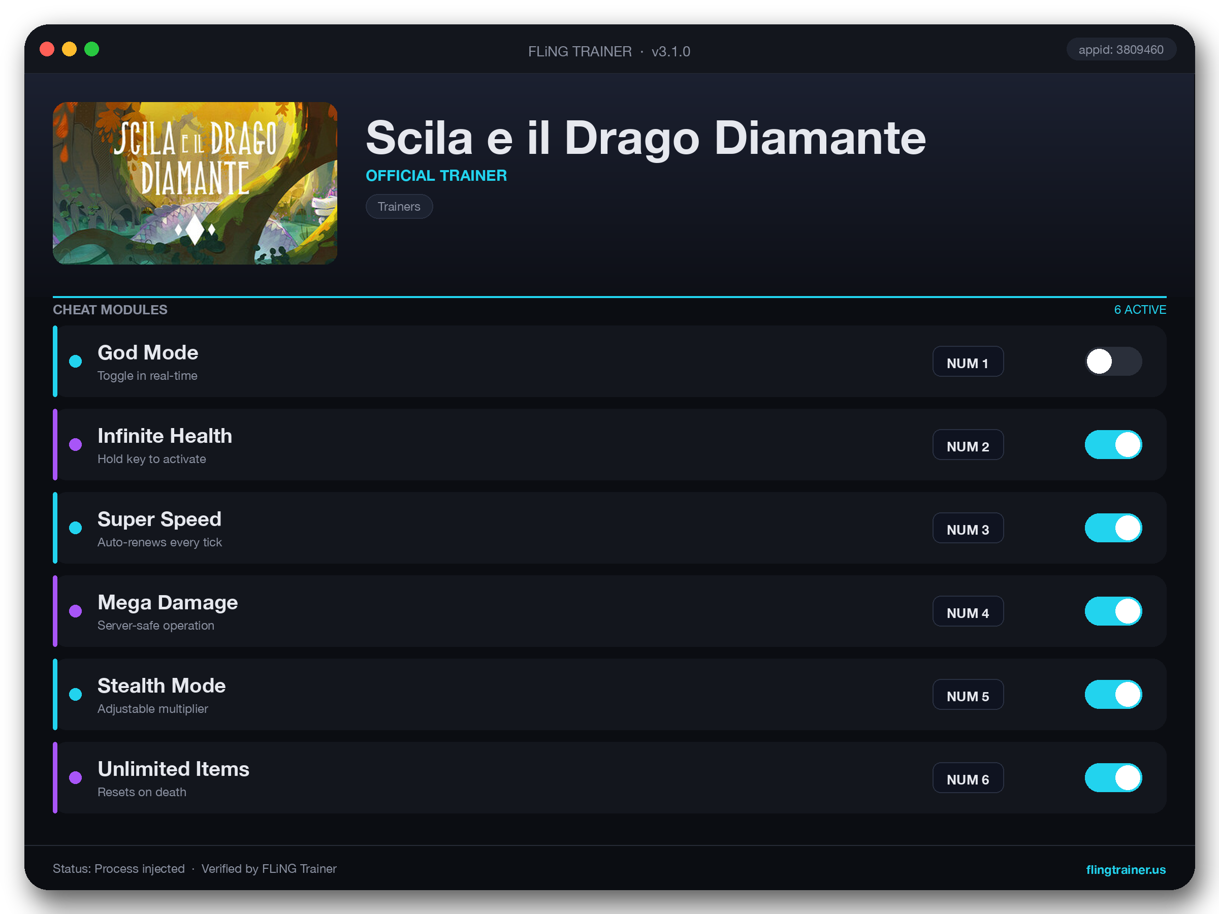 Scila e il Drago Diamante Trainer interface