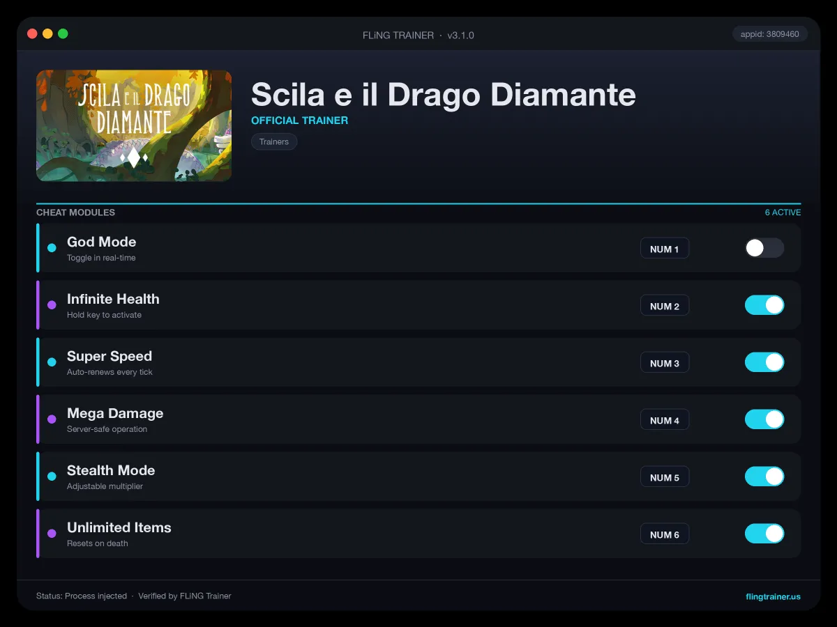 Scila e il Drago Diamante Trainer interface