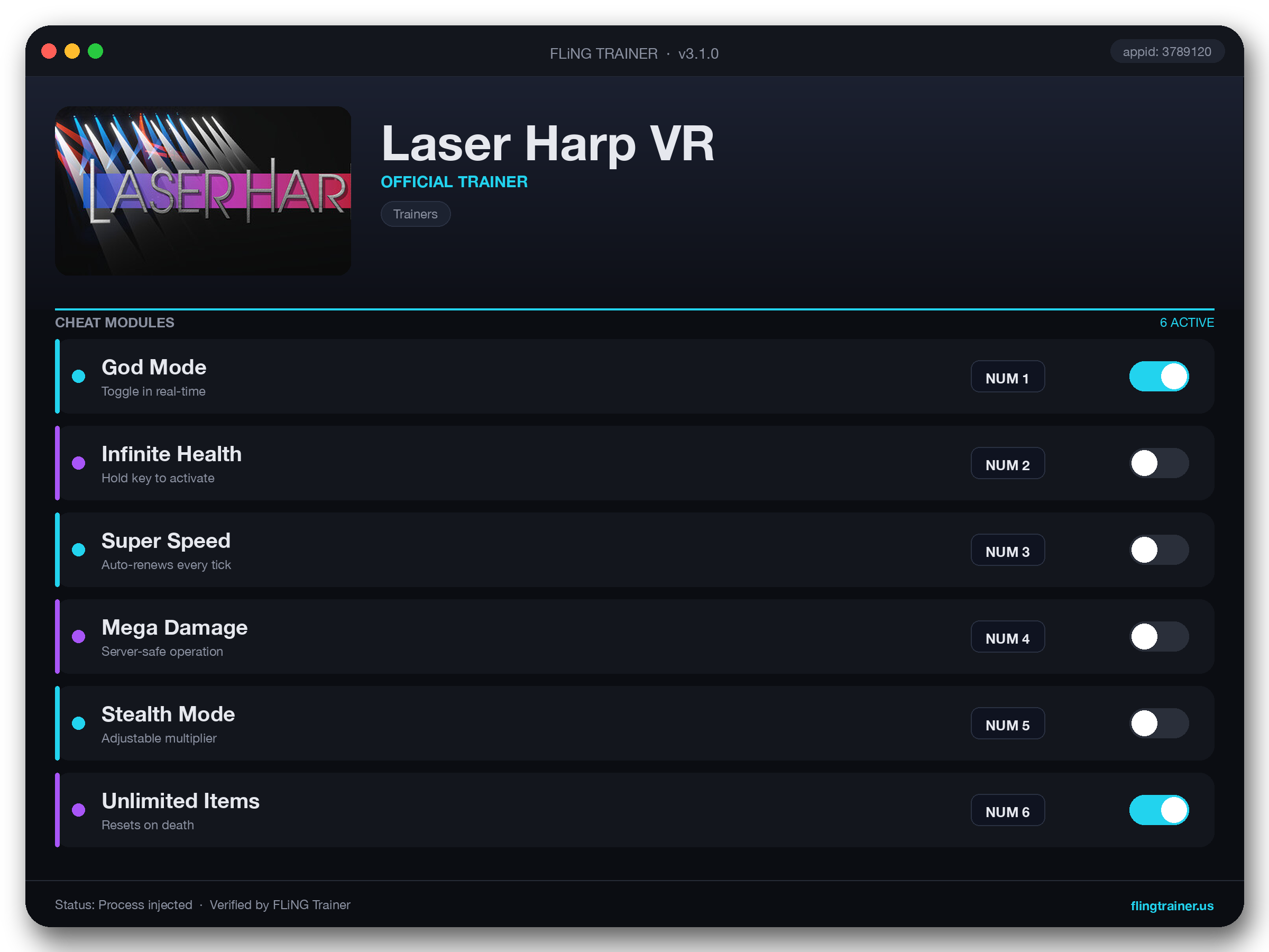 Laser Harp VR Trainer interface