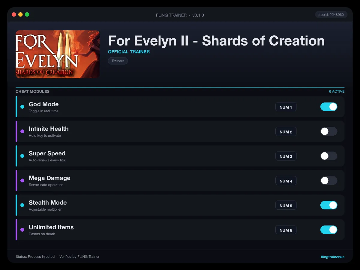 For Evelyn II - Shards of Creation Trainer interface