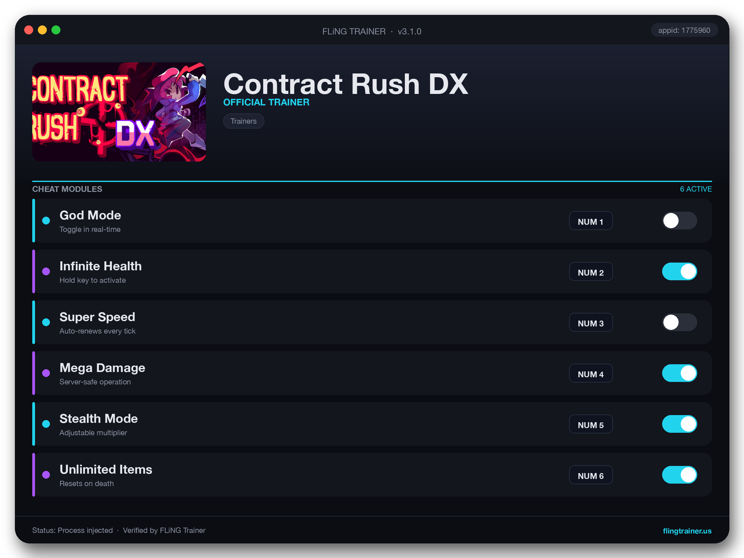 Contract Rush DX Trainer interface