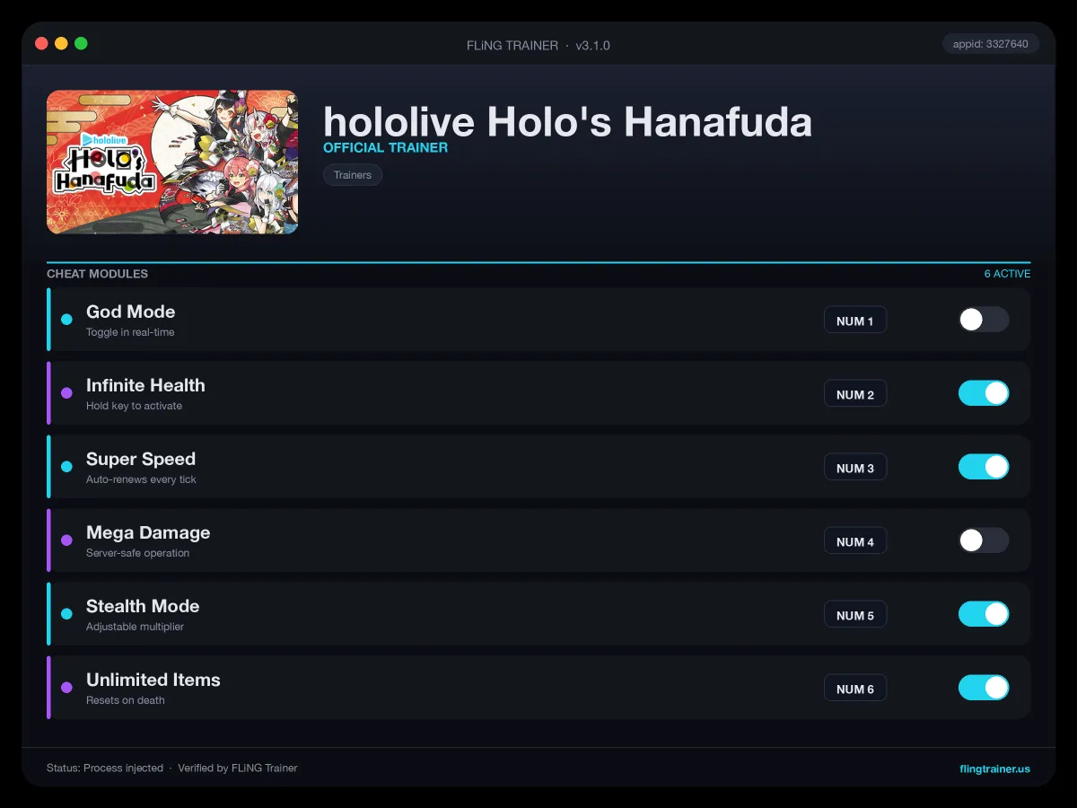 hololive Holo's Hanafuda Trainer interface