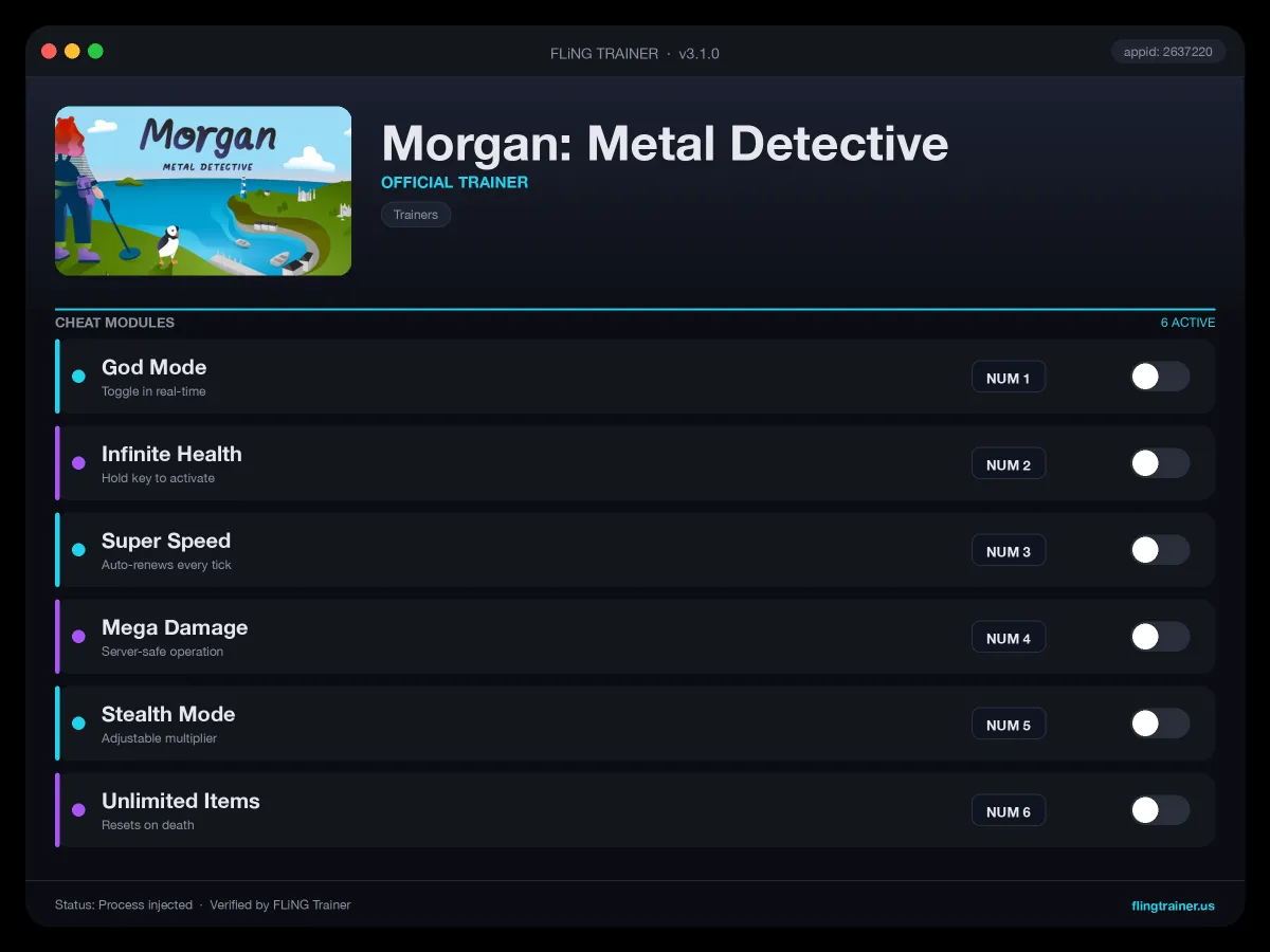 Morgan: Metal Detective Trainer interface