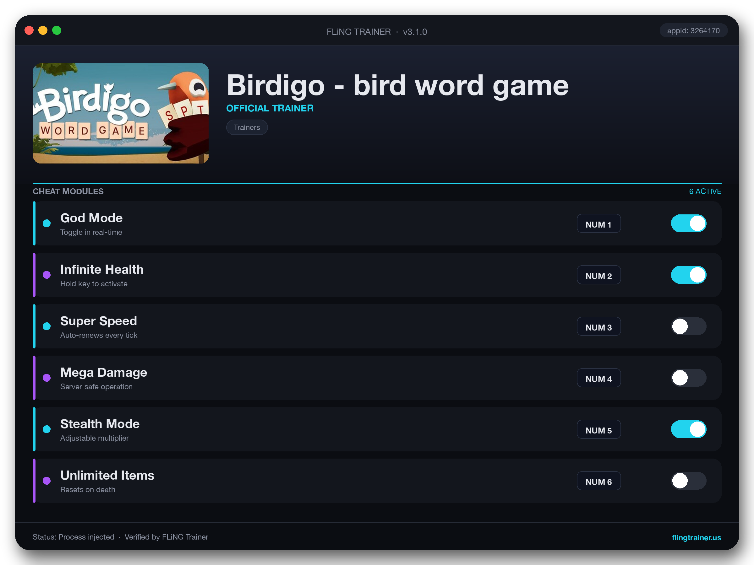 Birdigo - bird word game Trainer interface