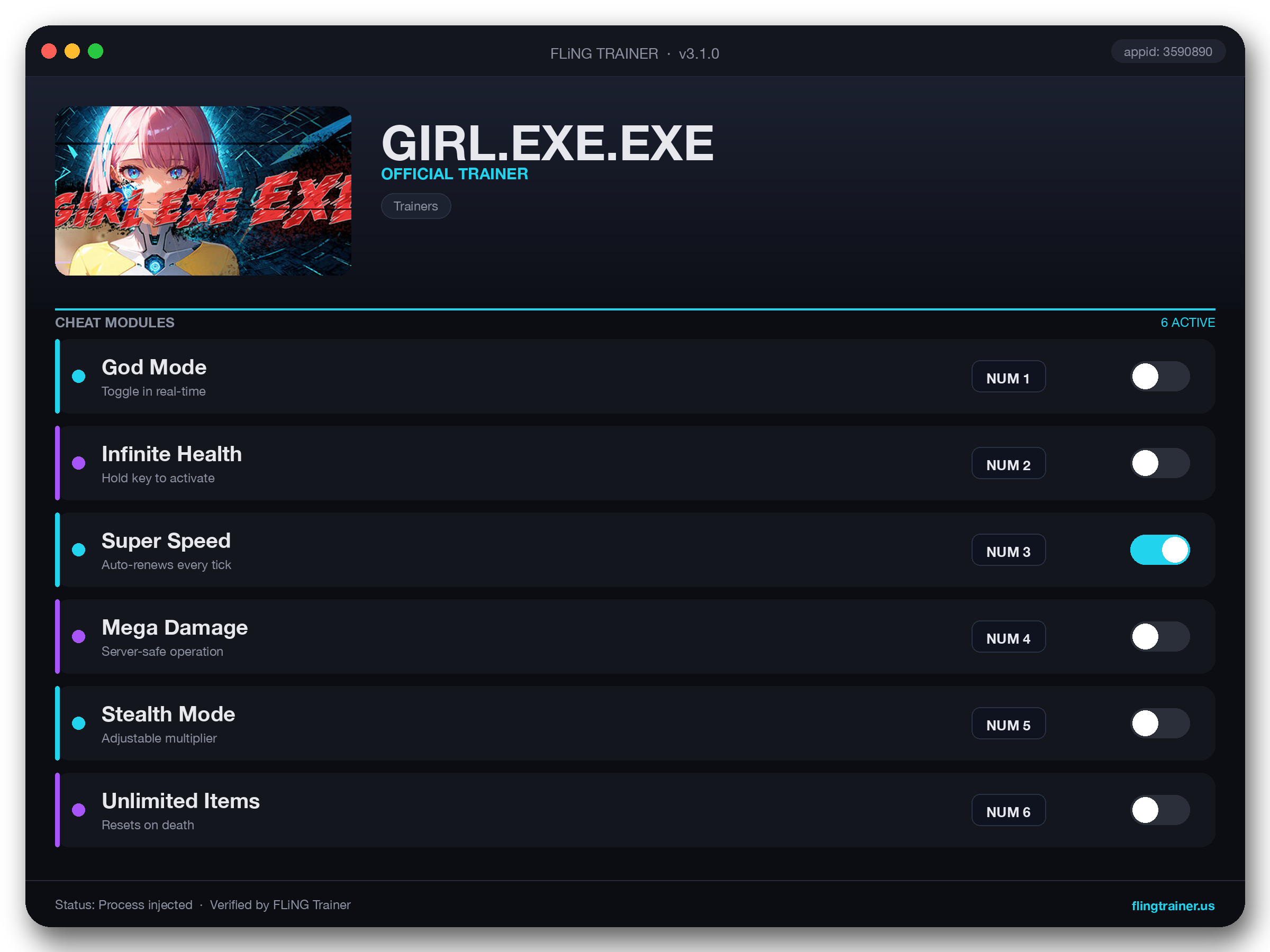GIRL.EXE.EXE Trainer interface