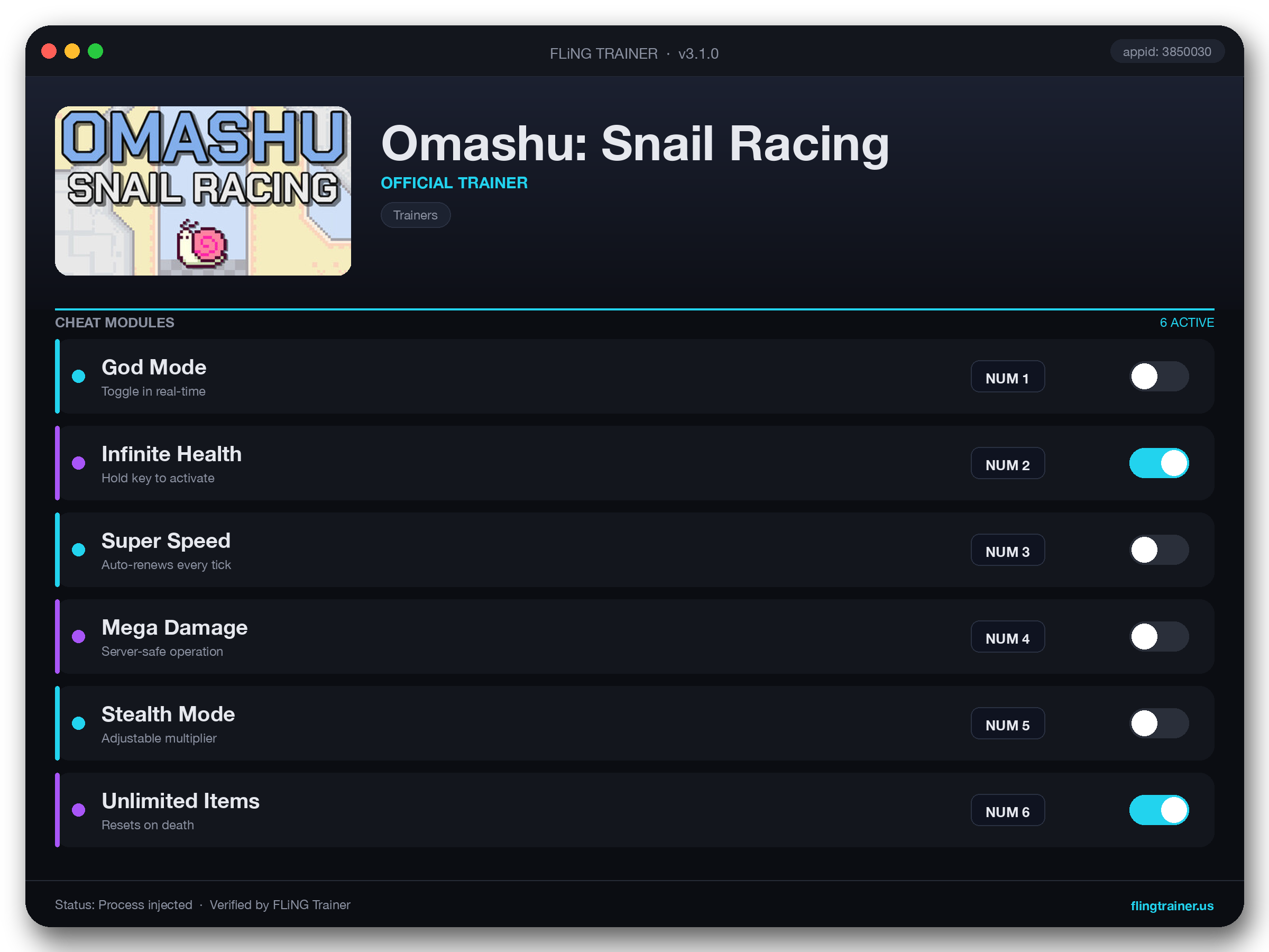 Omashu: Snail Racing Trainer interface
