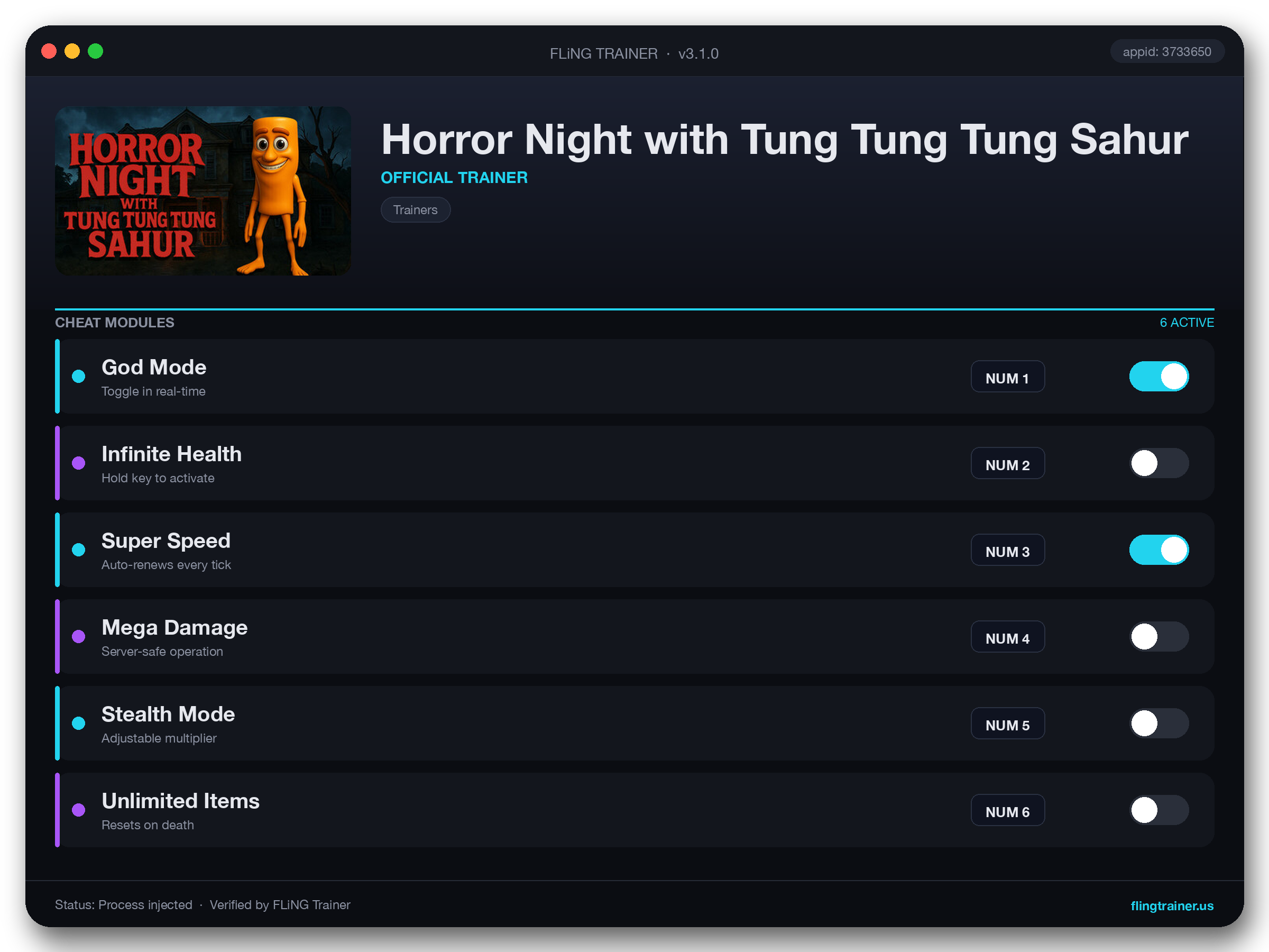 Horror Night with Tung Tung Tung Sahur Trainer interface