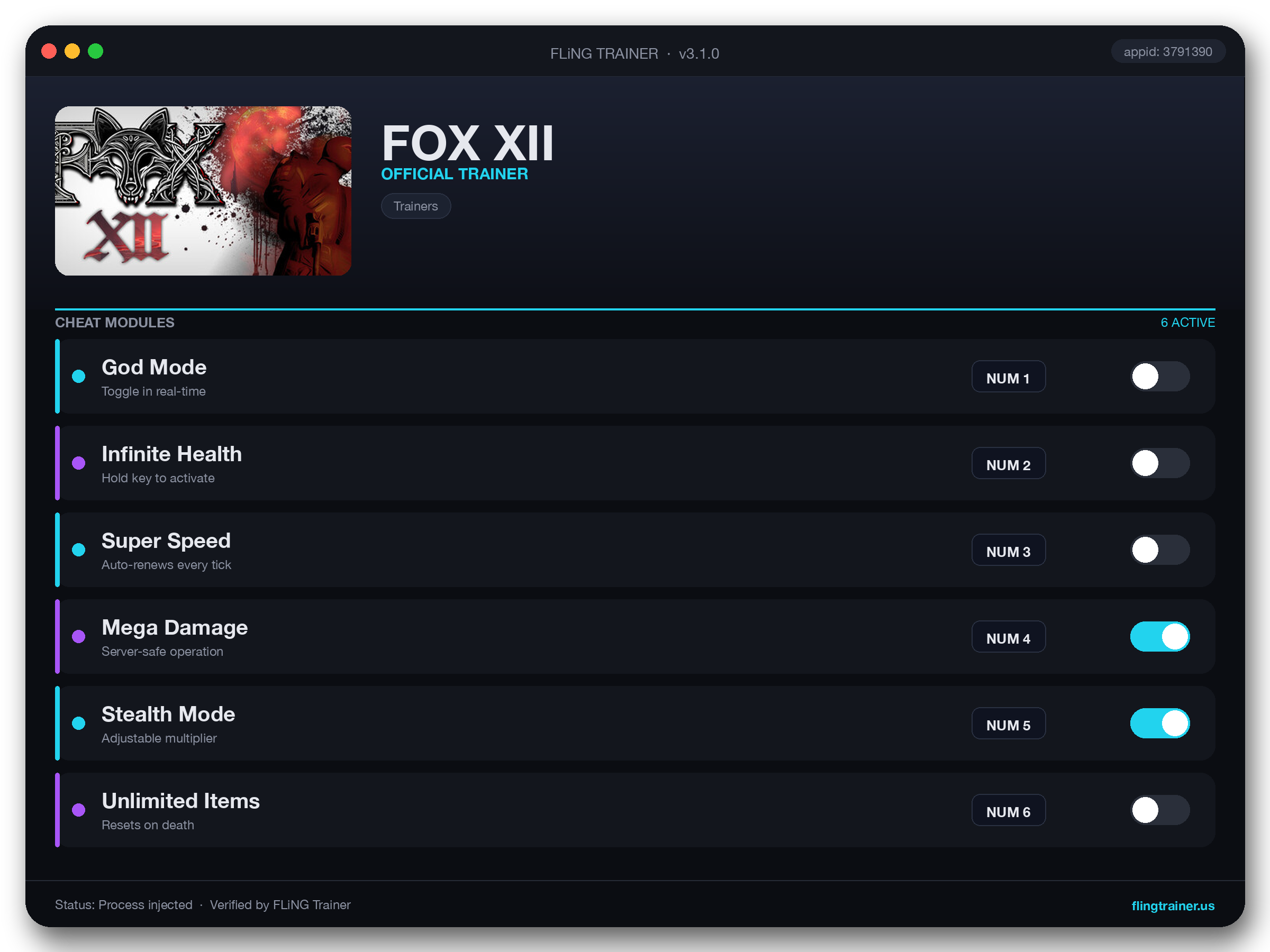 FOX XII Trainer interface