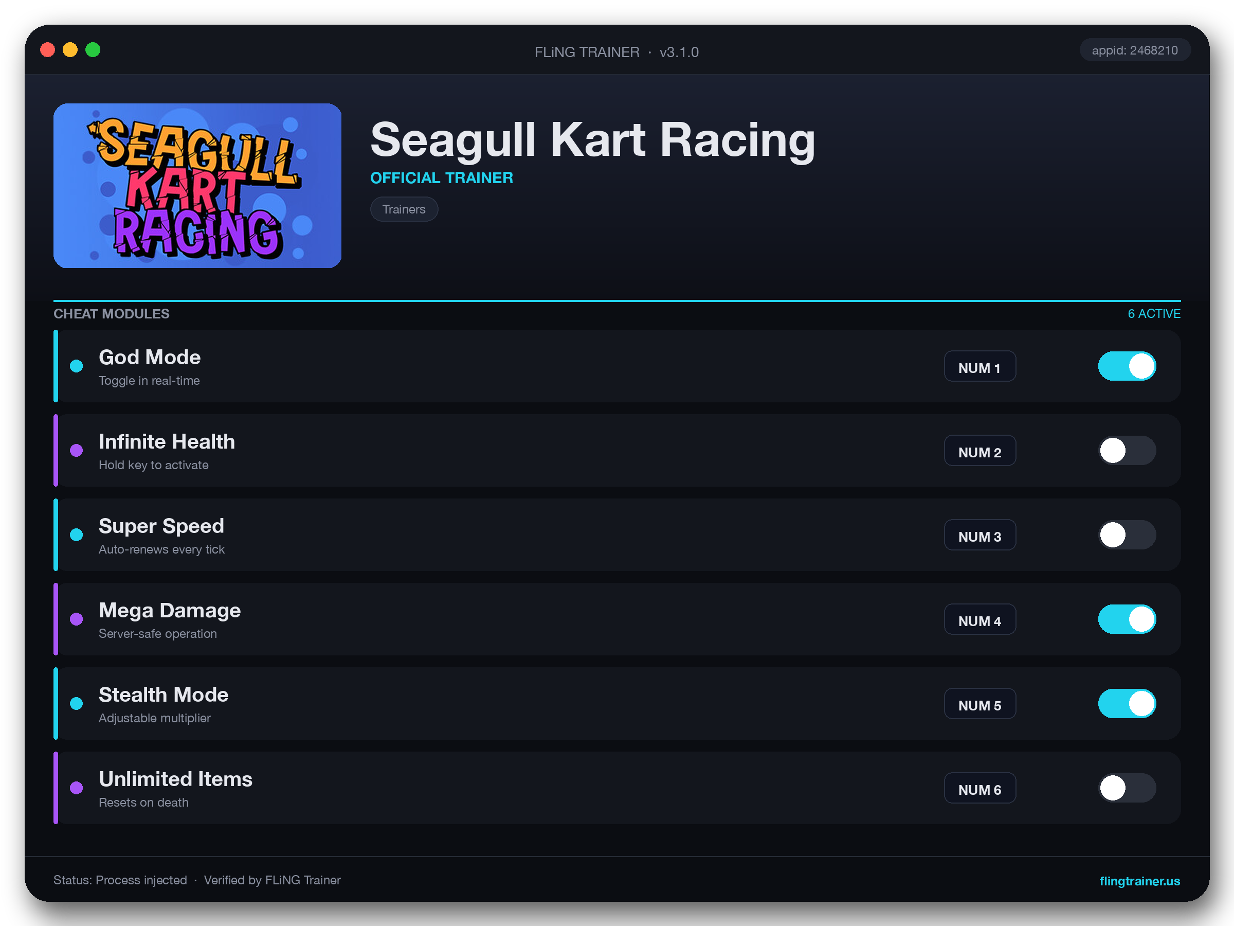 Seagull Kart Racing Trainer interface