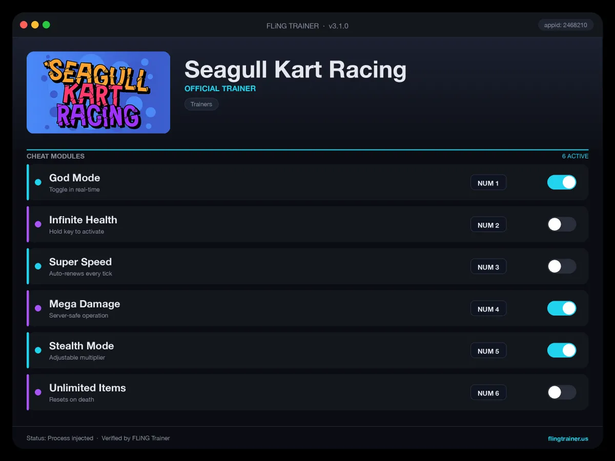 Seagull Kart Racing Trainer interface