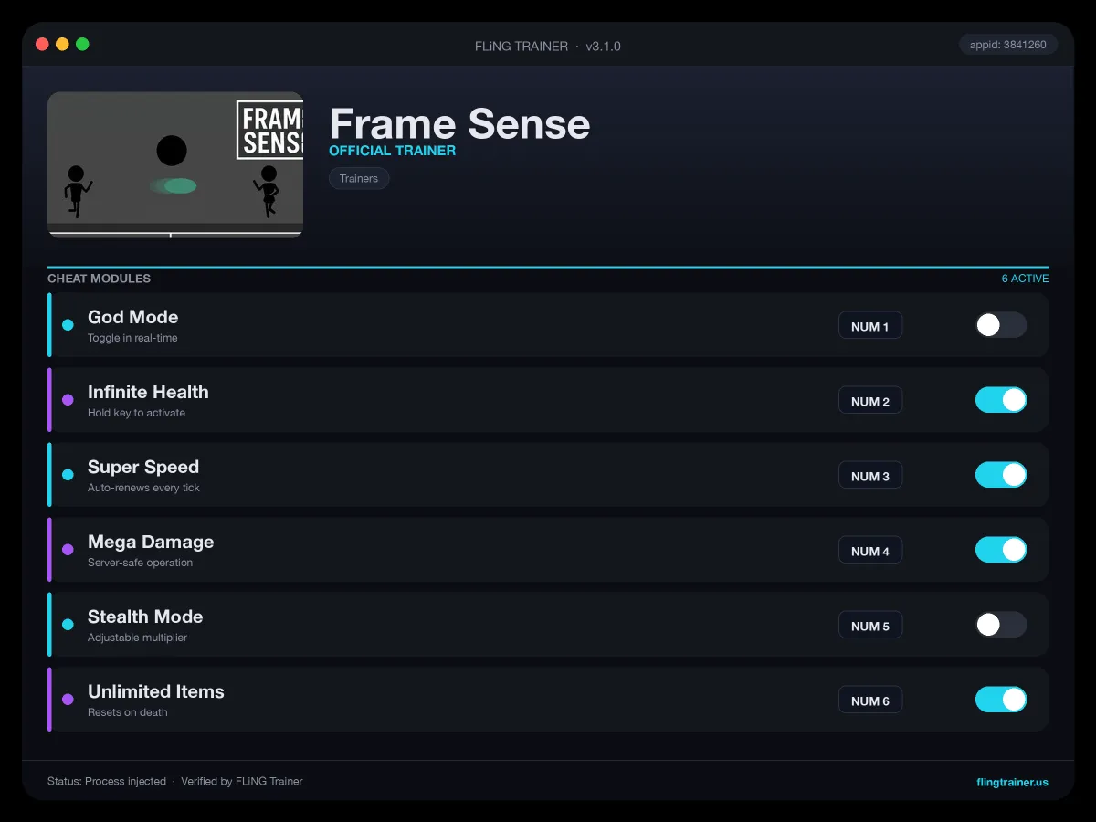 Frame Sense Trainer Trainer interface