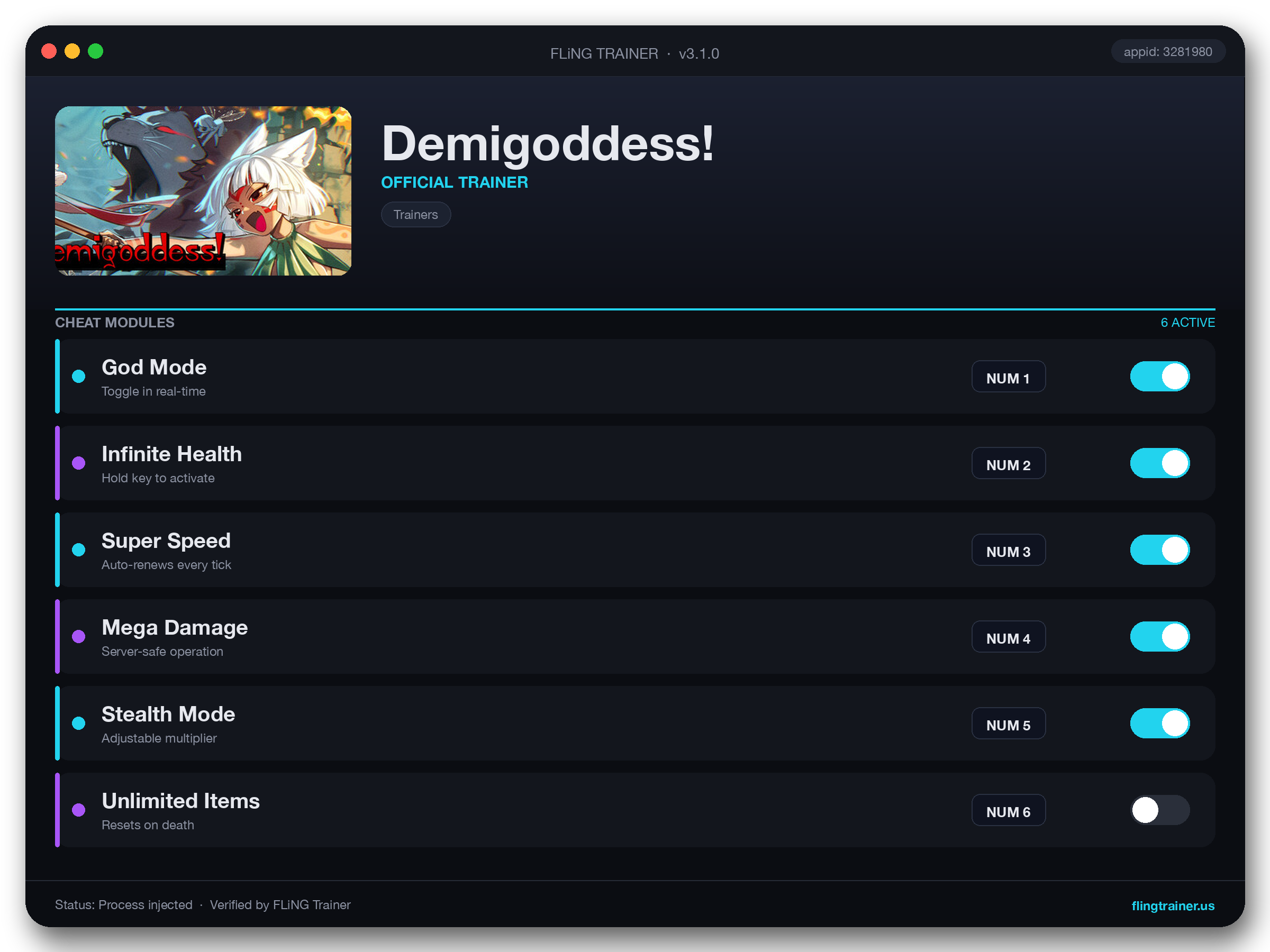 Demigoddess! Trainer interface