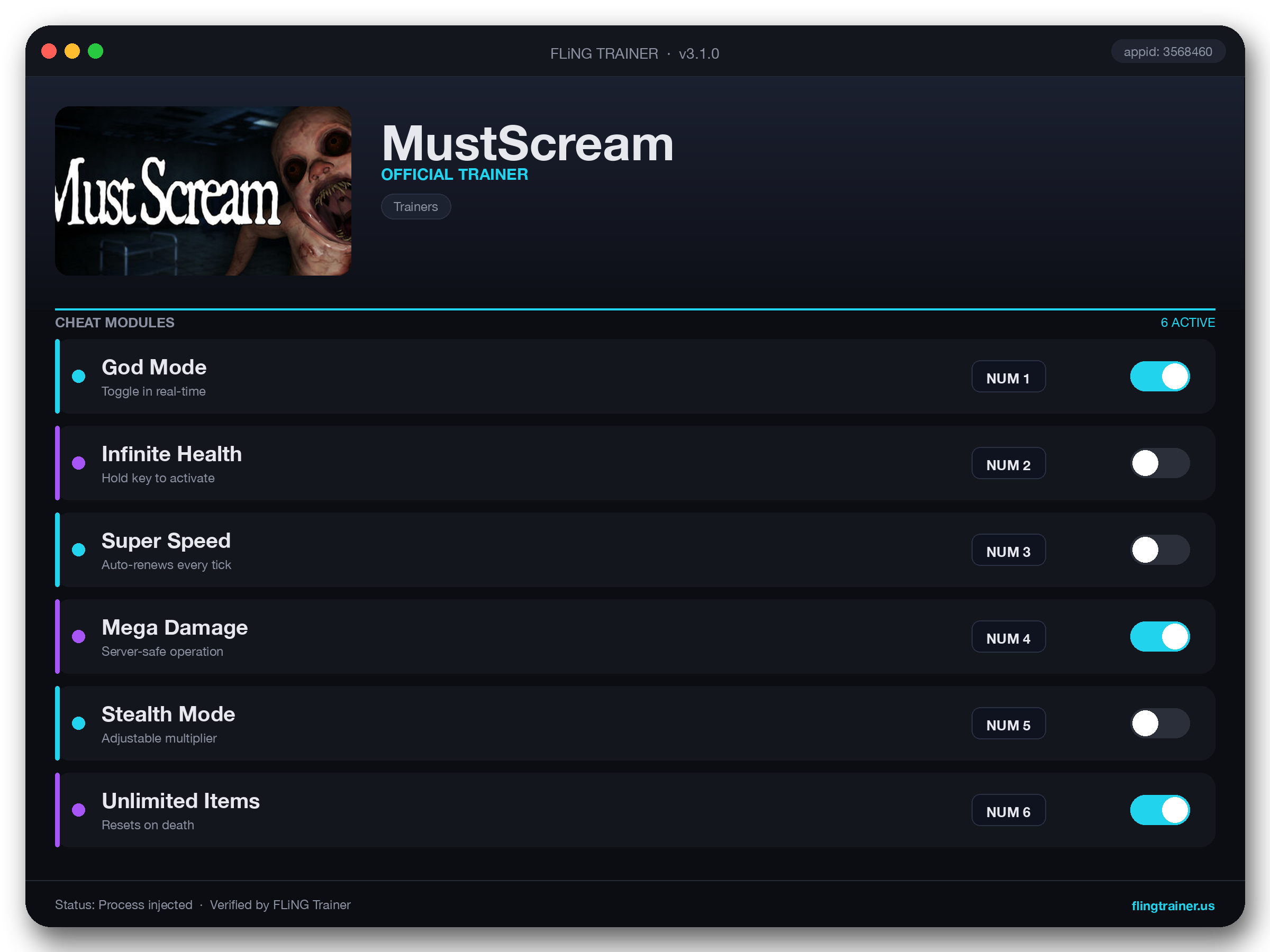 MustScream Trainer interface