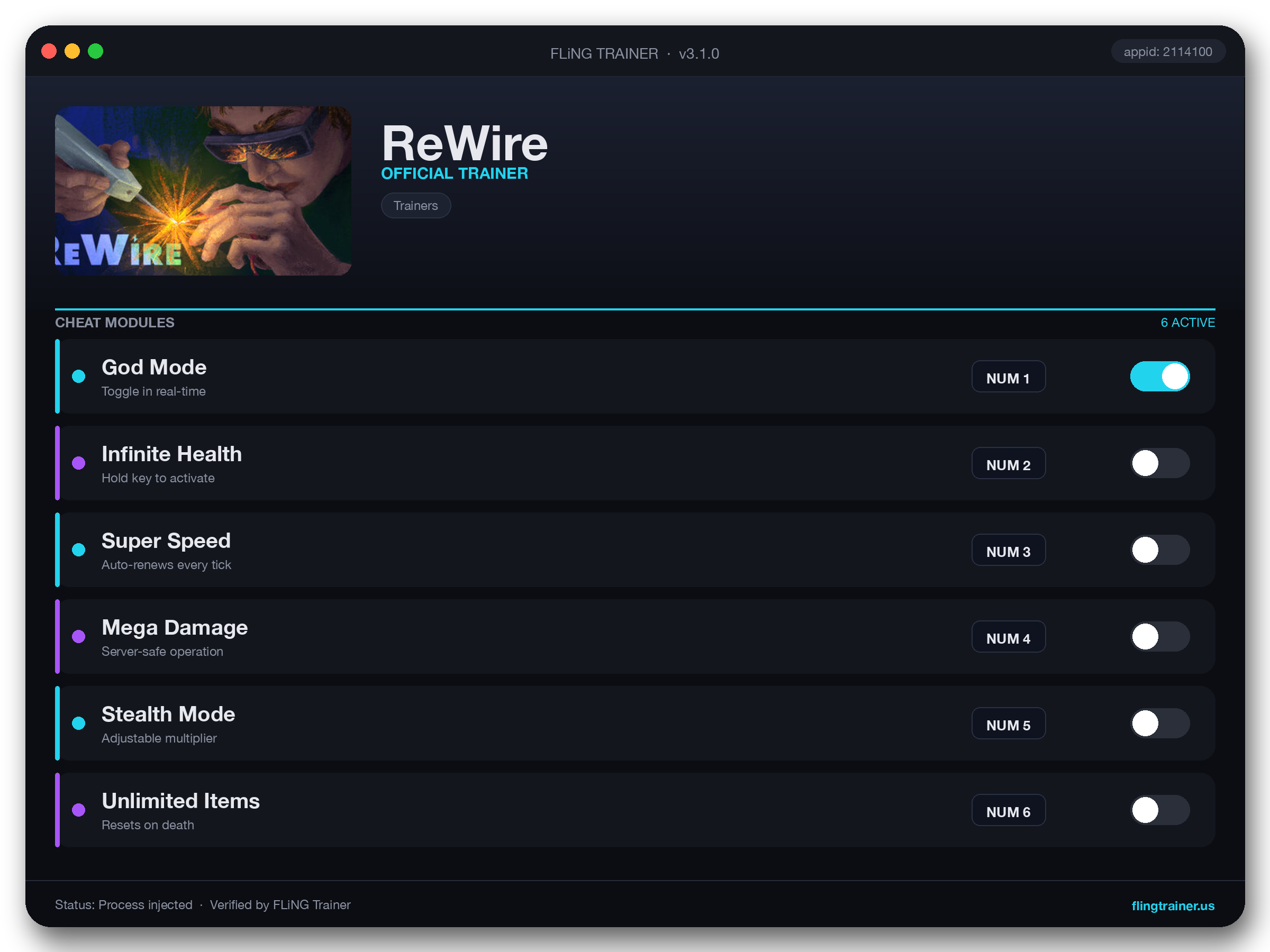 ReWire Trainer interface