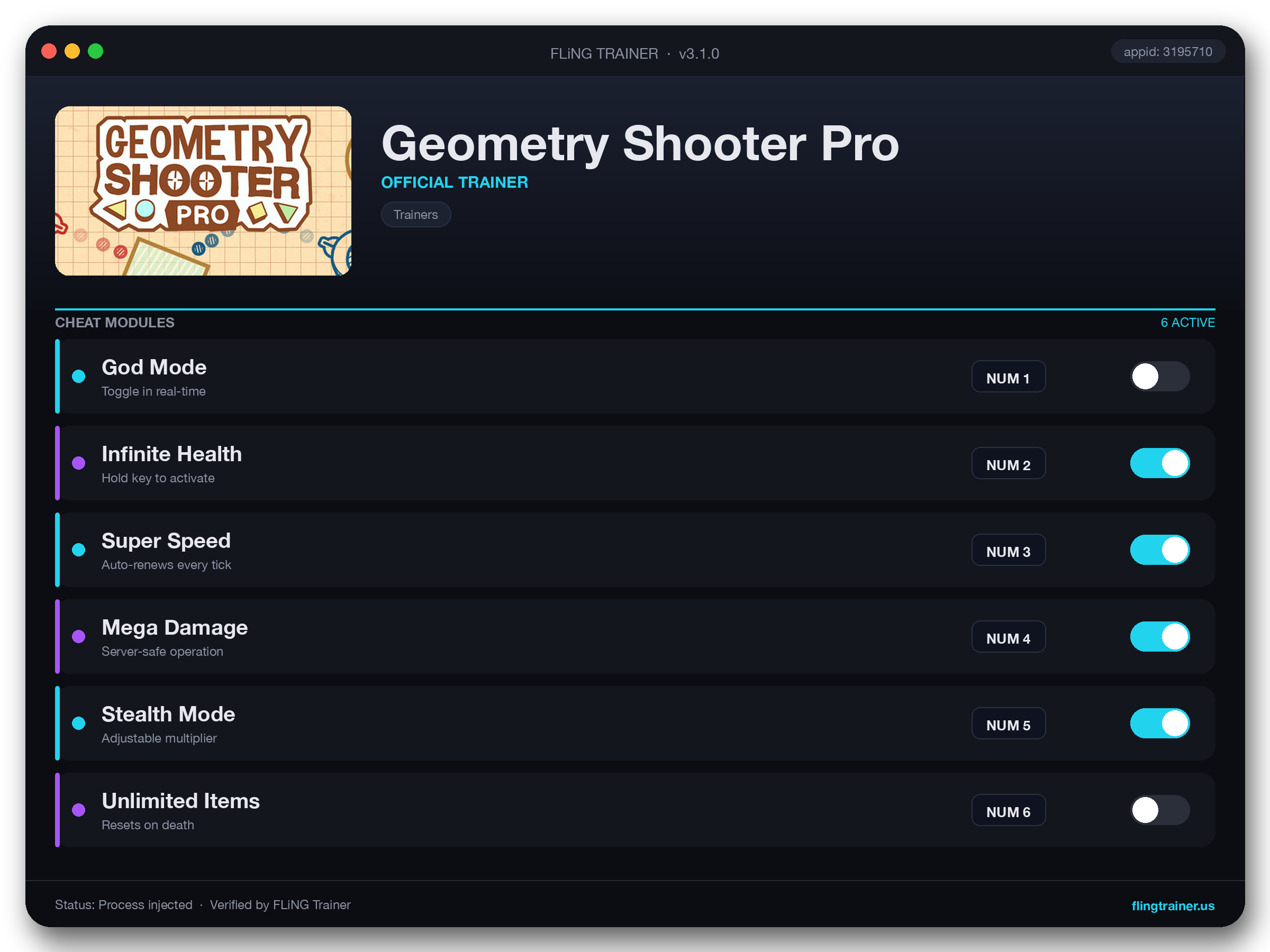 Geometry Shooter Pro Trainer interface