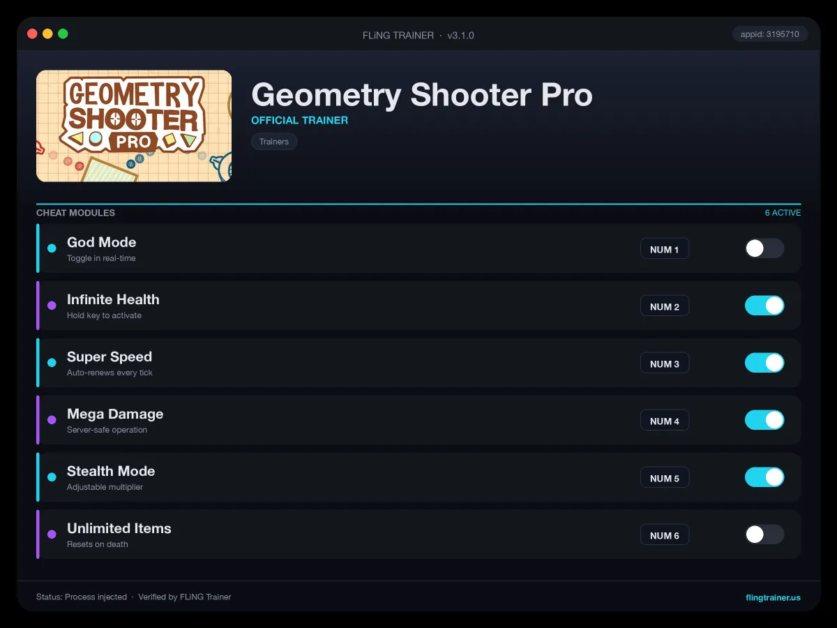 Geometry Shooter Pro Trainer interface