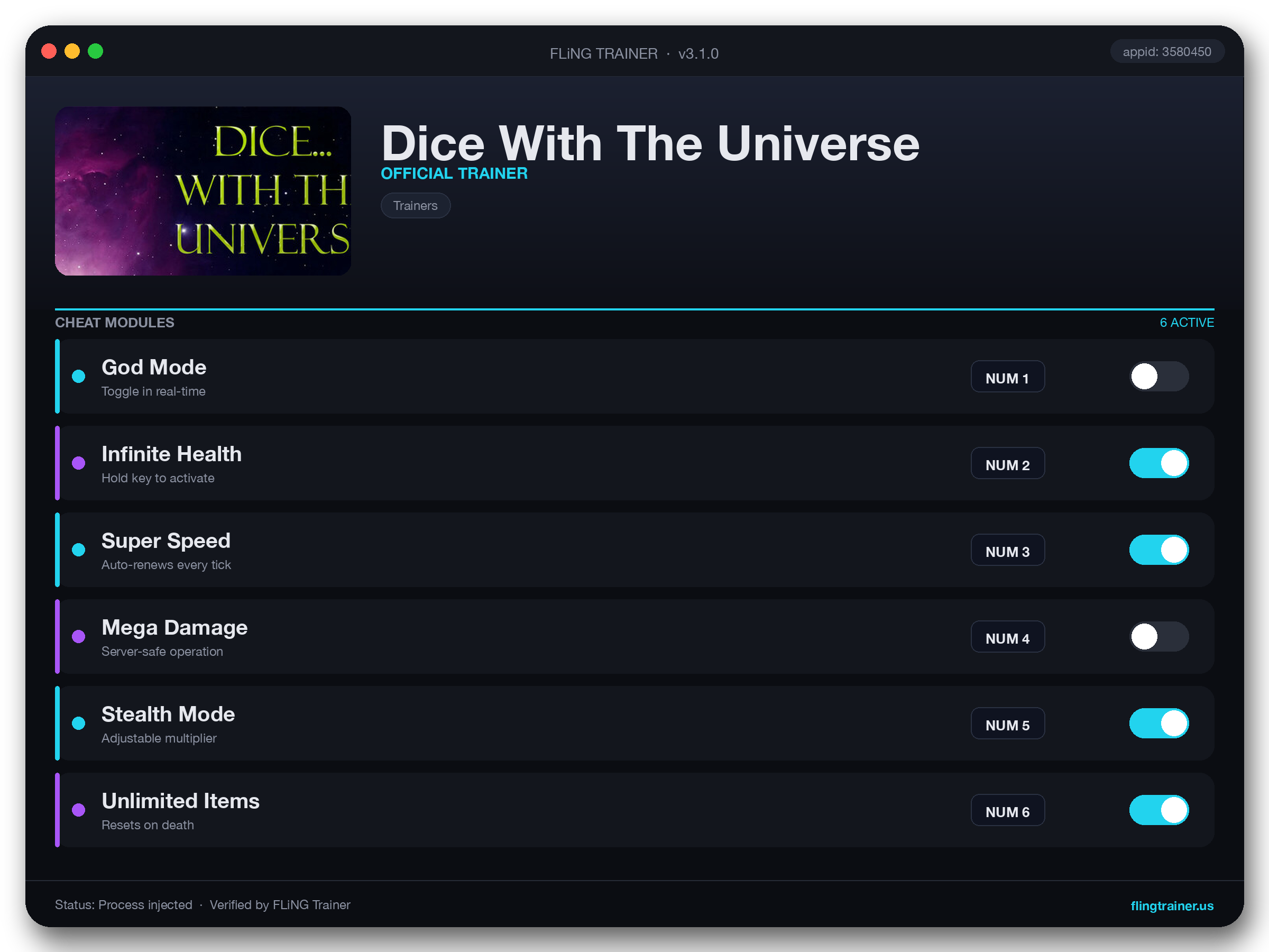 Dice With The Universe Trainer interface