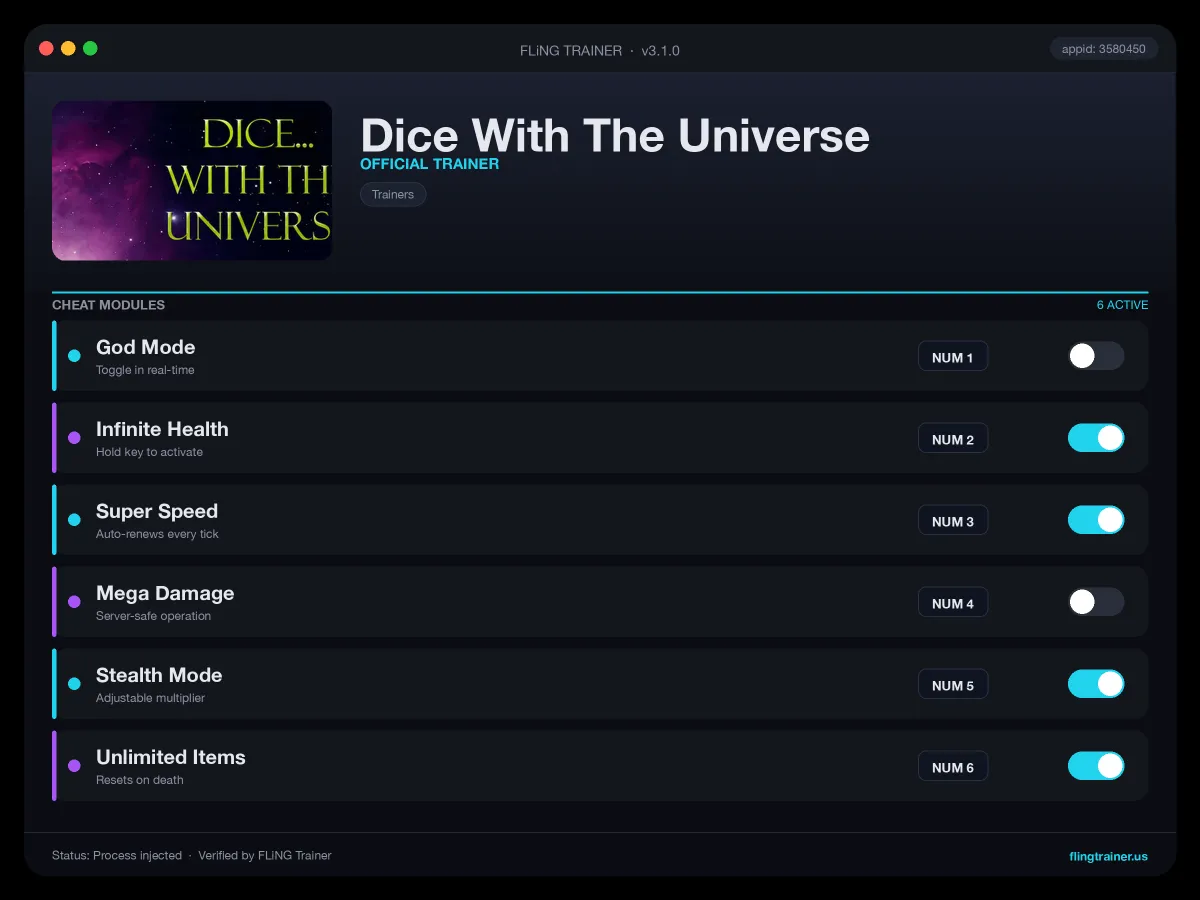Dice With The Universe Trainer interface