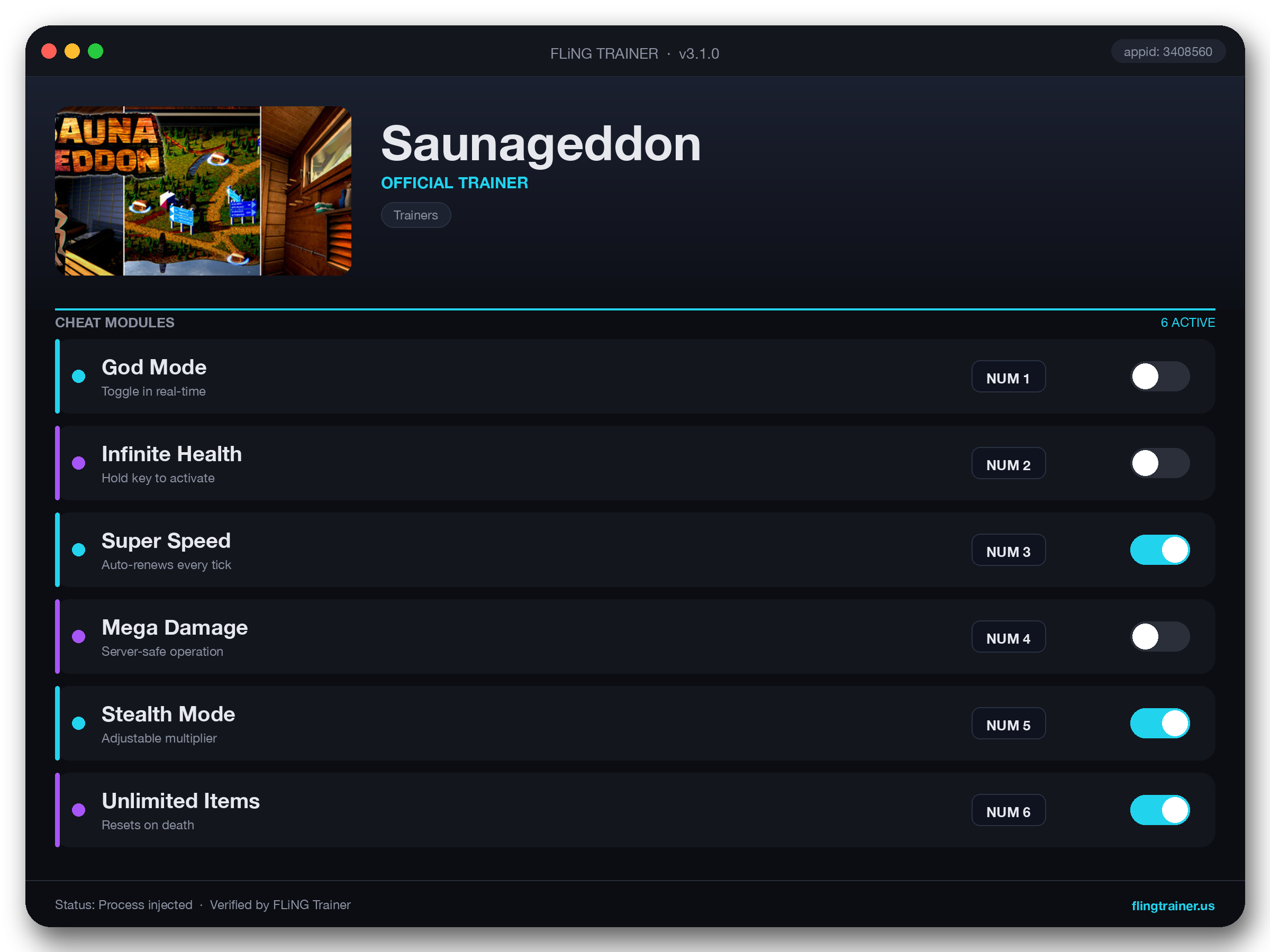 Saunageddon Trainer interface