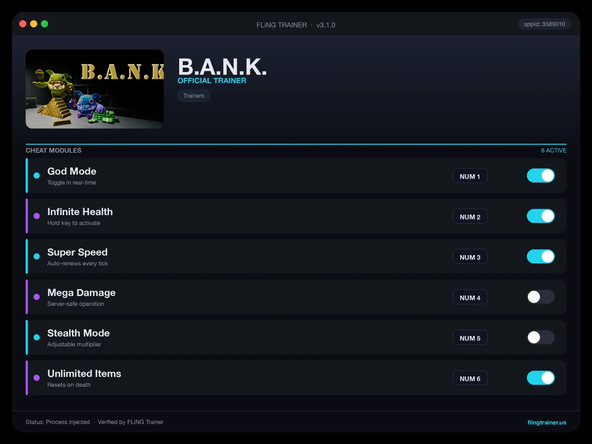 B.A.N.K. Trainer interface