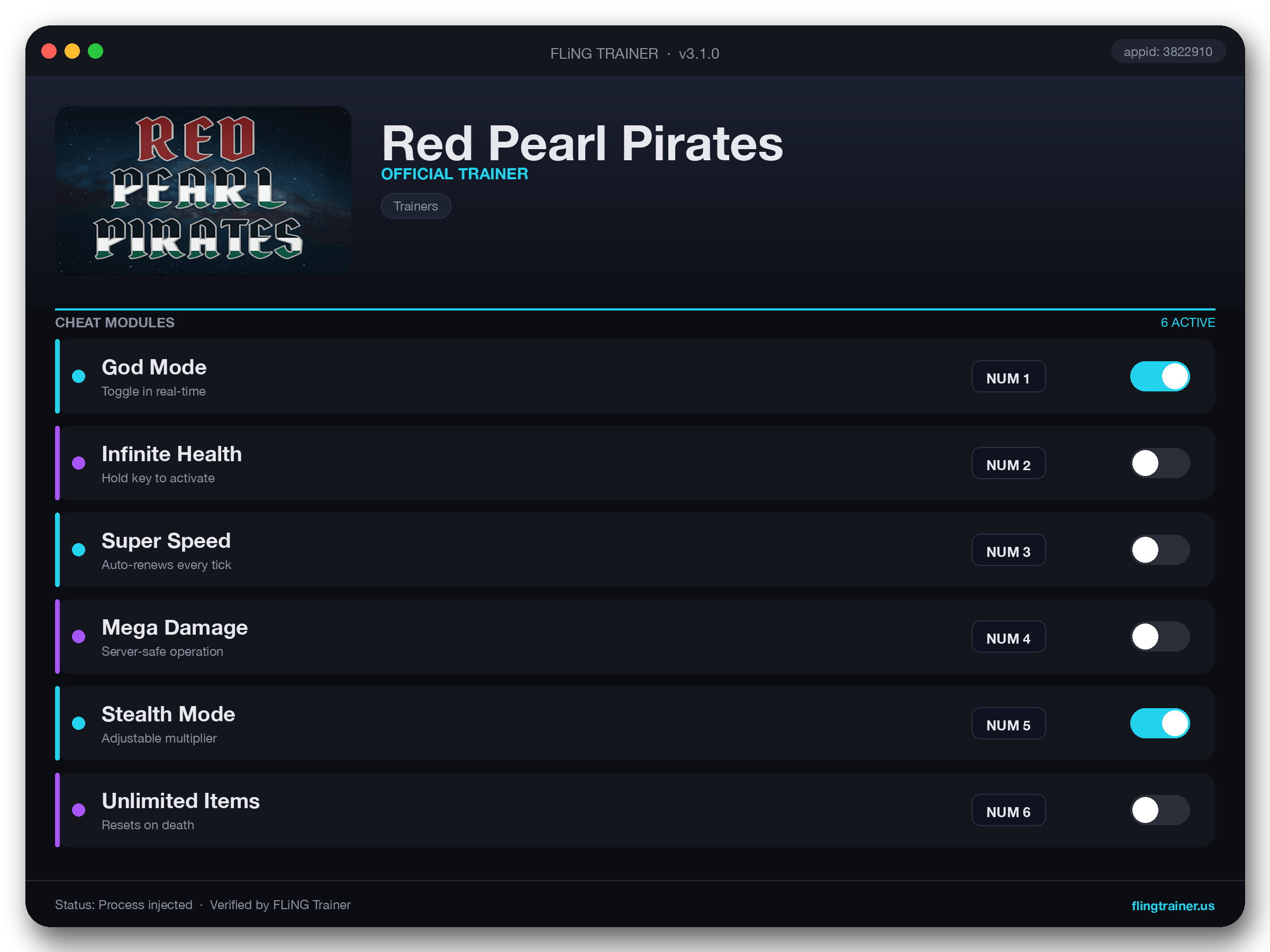 Red Pearl Pirates Trainer interface