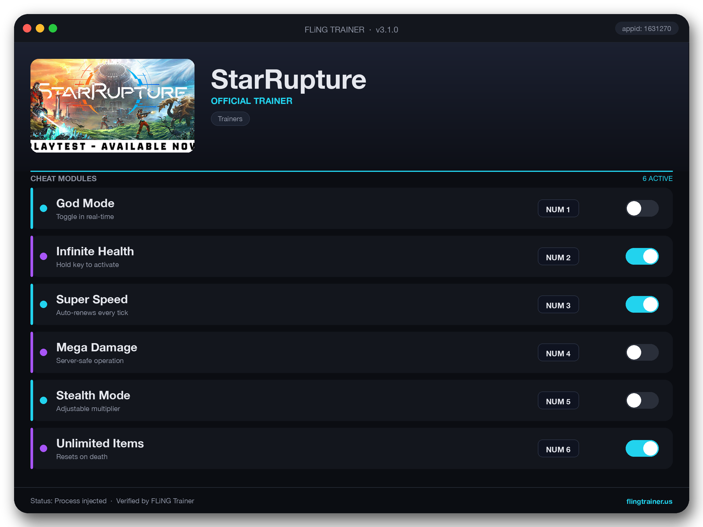 StarRupture Trainer interface