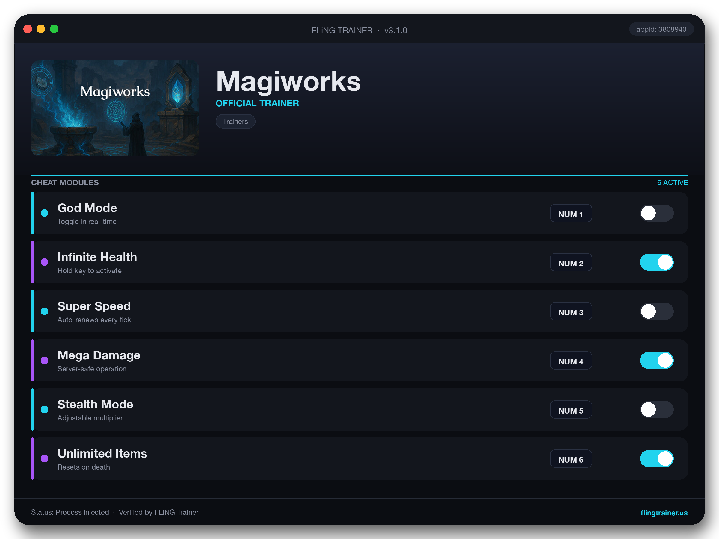 Magiworks Trainer interface