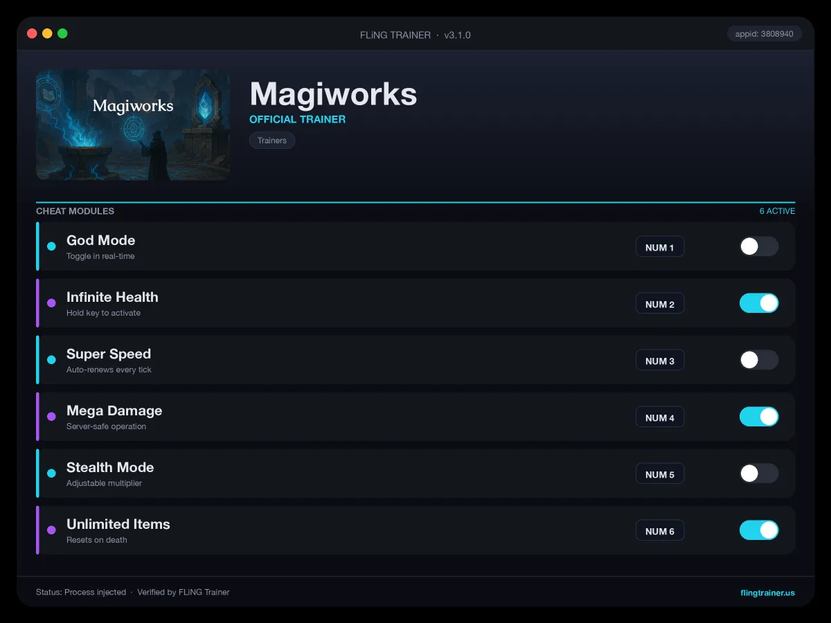 Magiworks Trainer interface