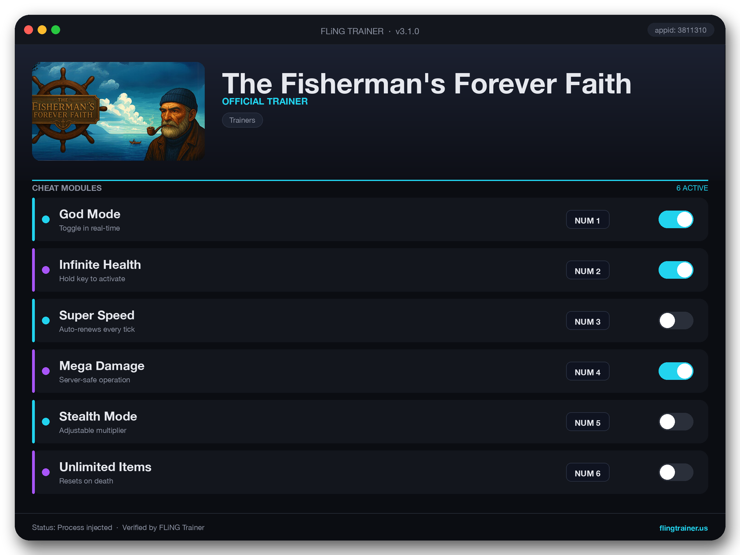 The Fisherman's Forever Faith Trainer interface