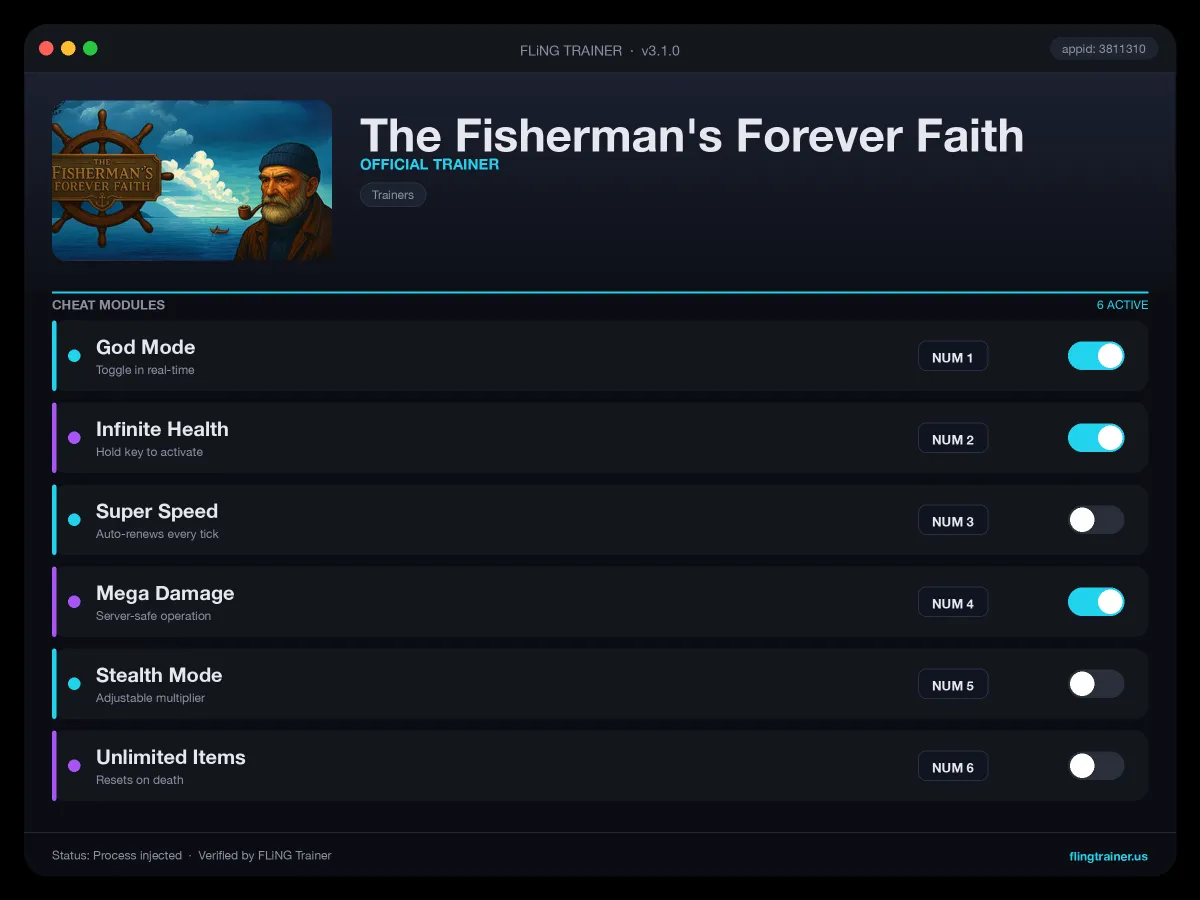 The Fisherman's Forever Faith Trainer interface