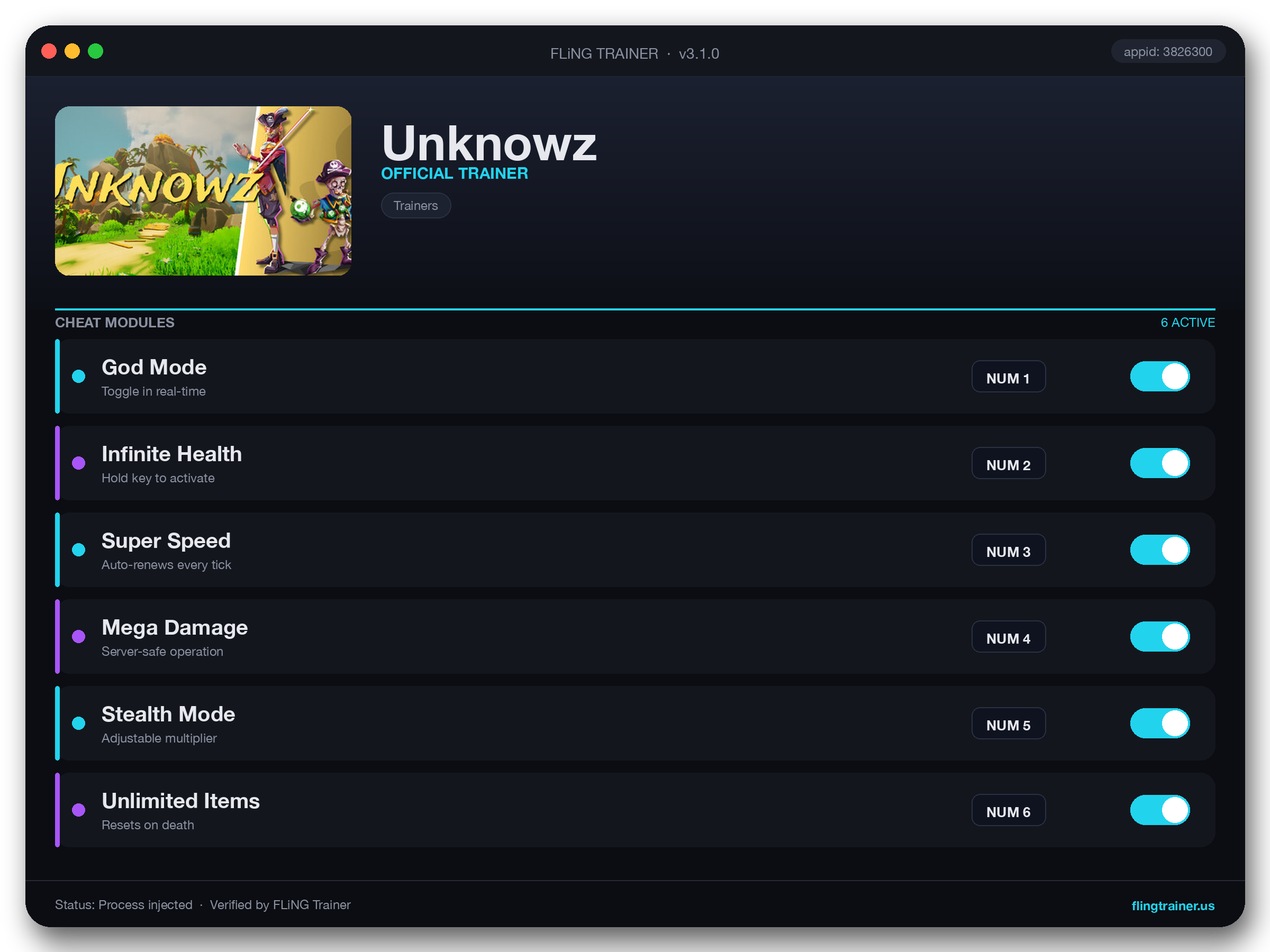 Unknowz Trainer interface