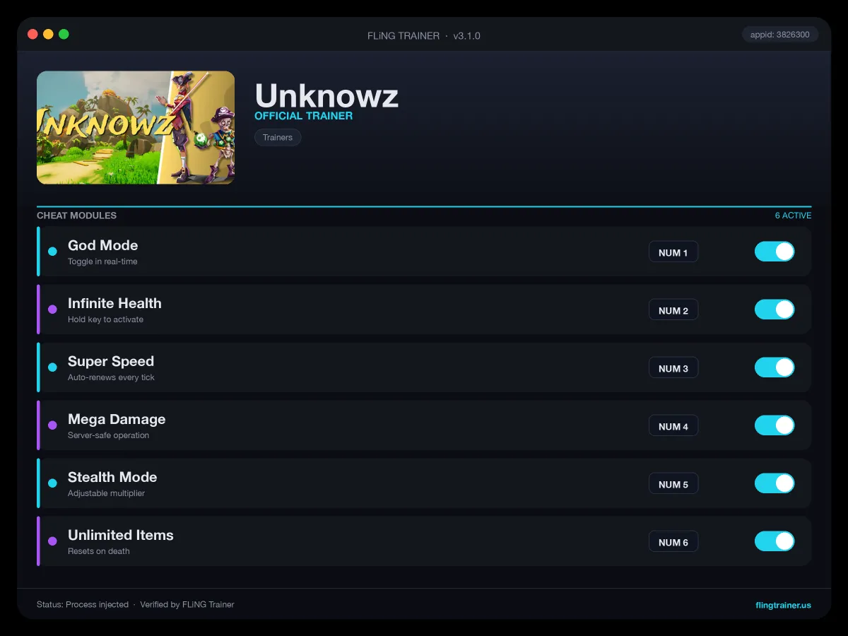 Unknowz Trainer interface