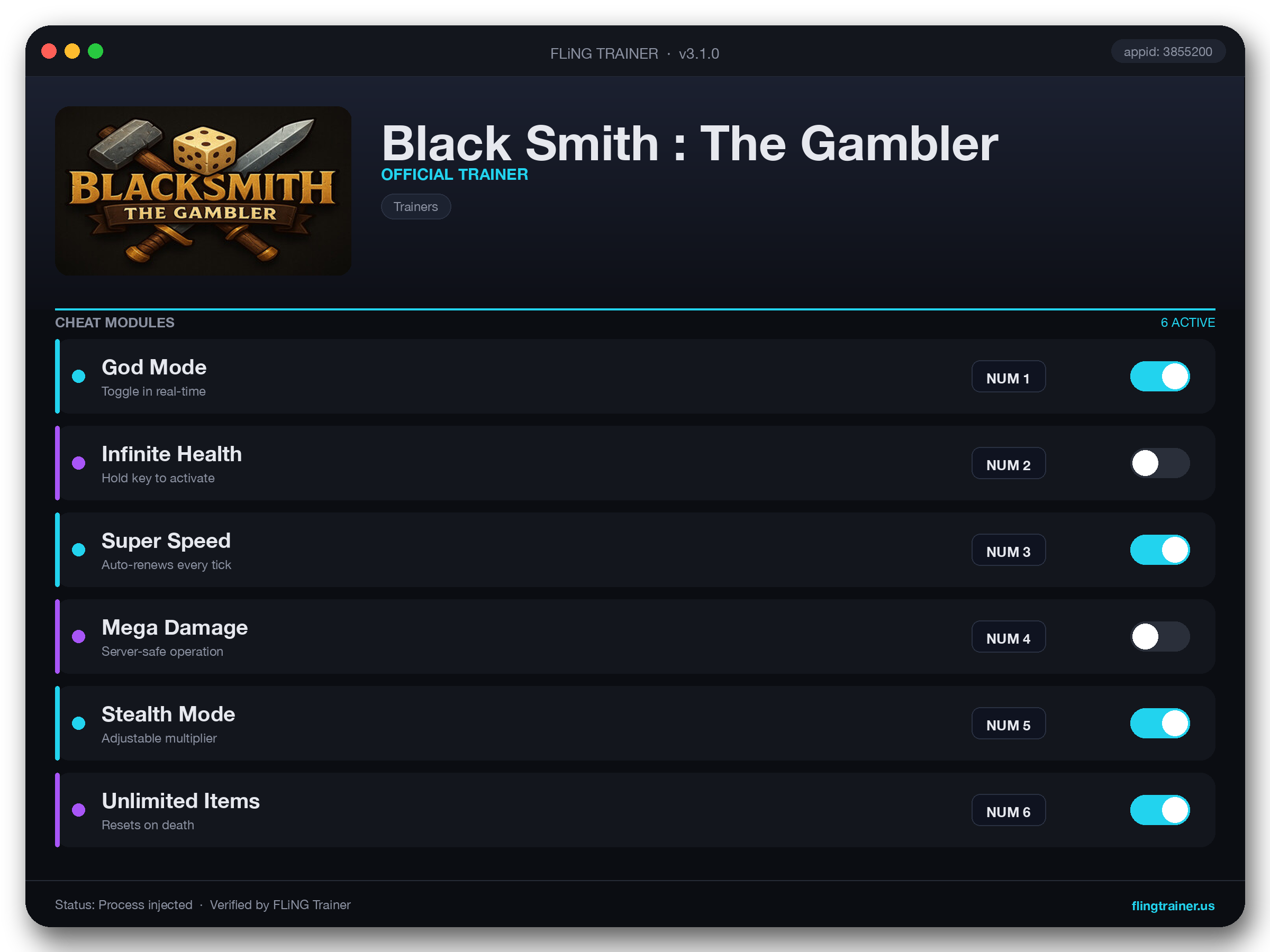 Black Smith : The Gambler Trainer interface
