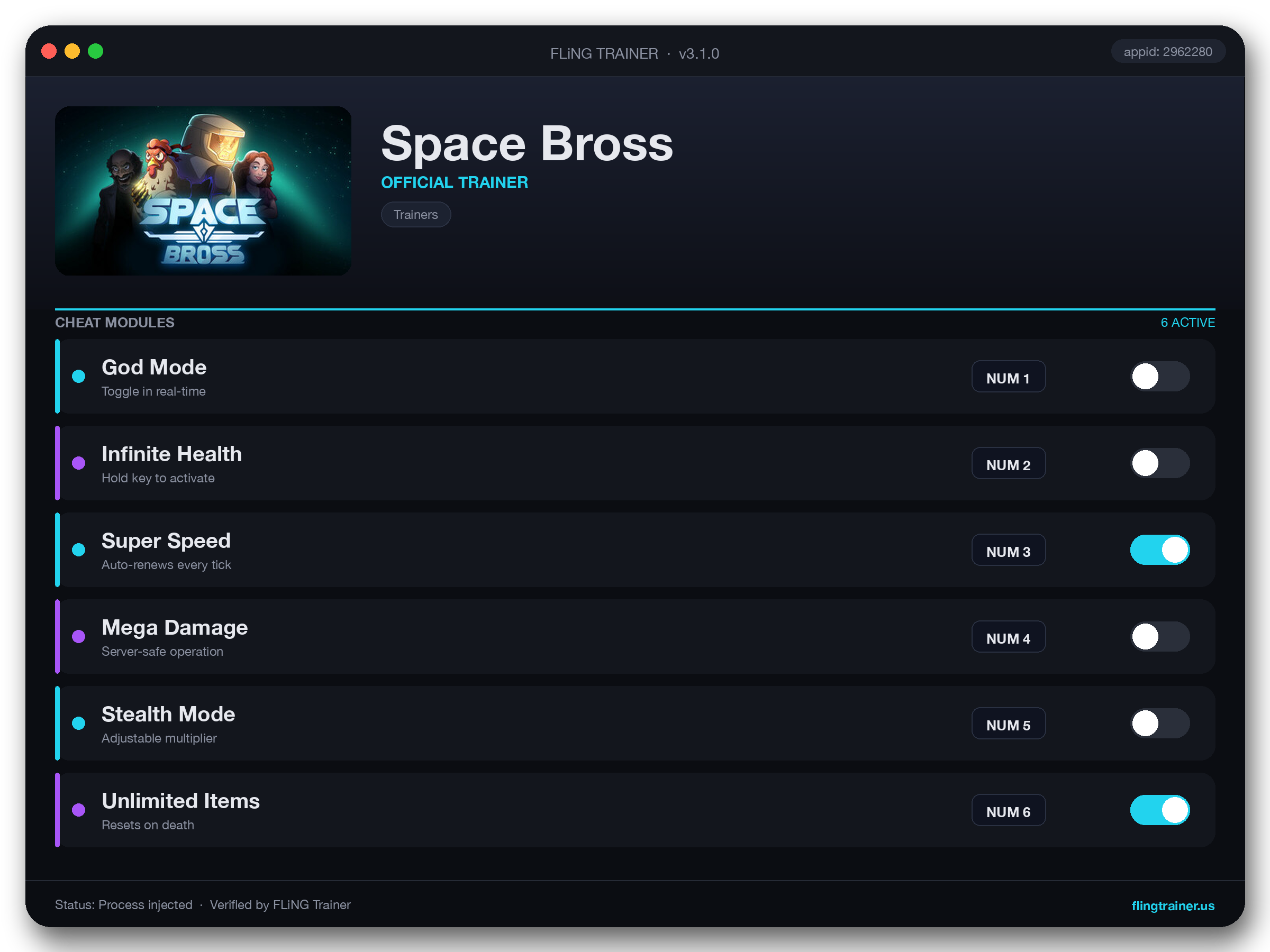 Space Bross Trainer interface