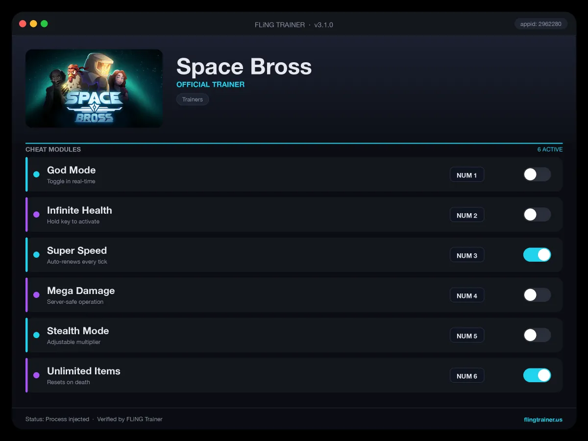 Space Bross Trainer interface