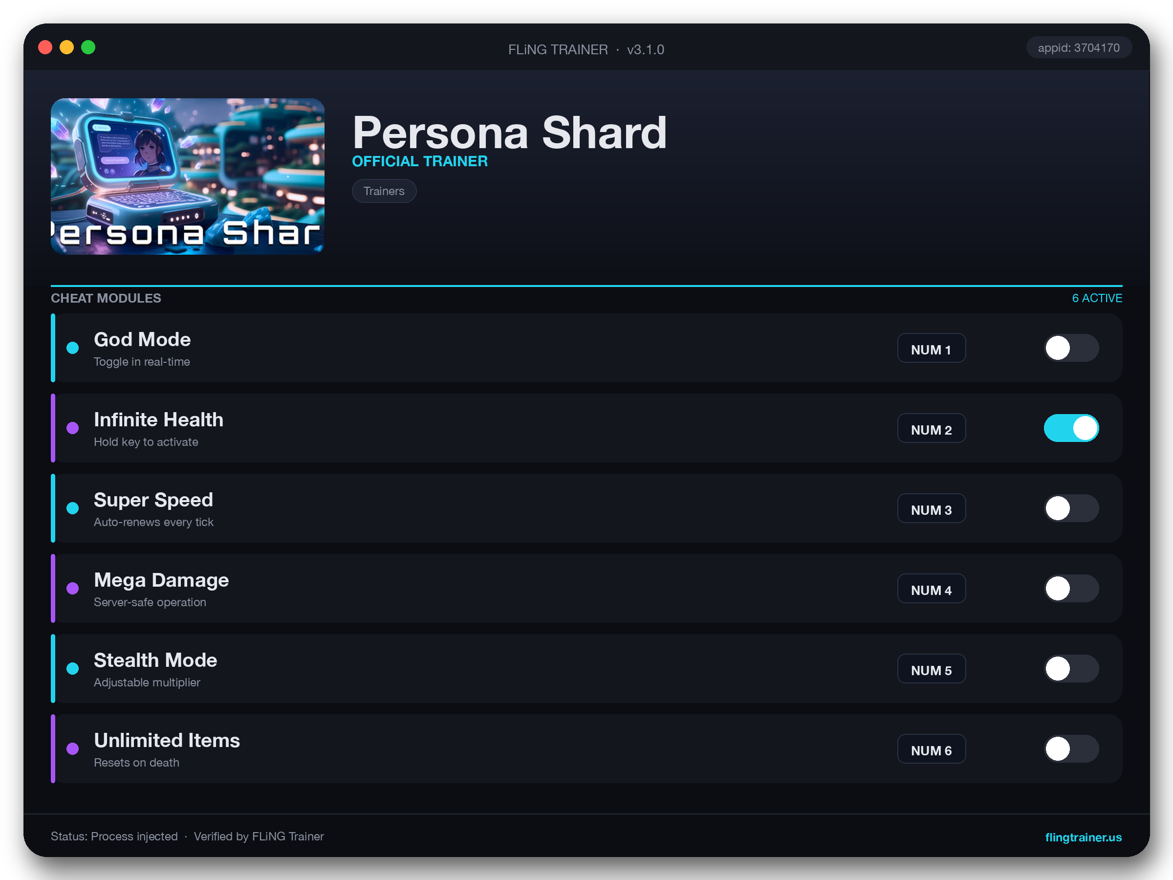 Persona Shard Trainer interface