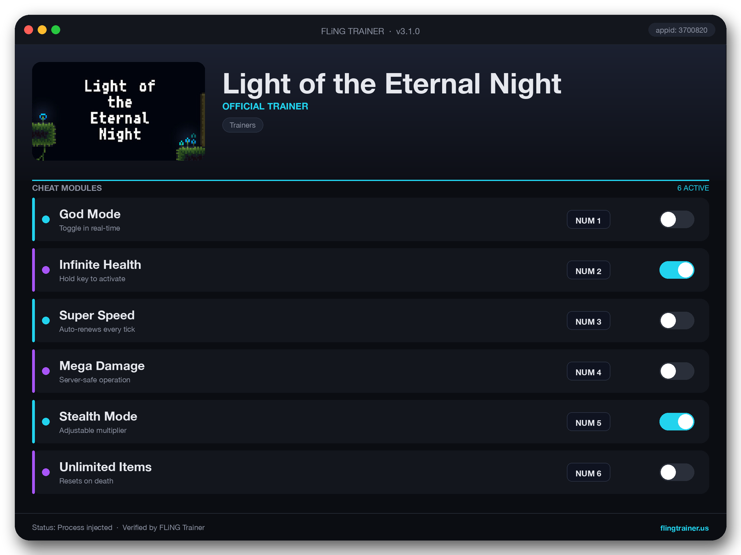 Light of the Eternal Night Trainer interface