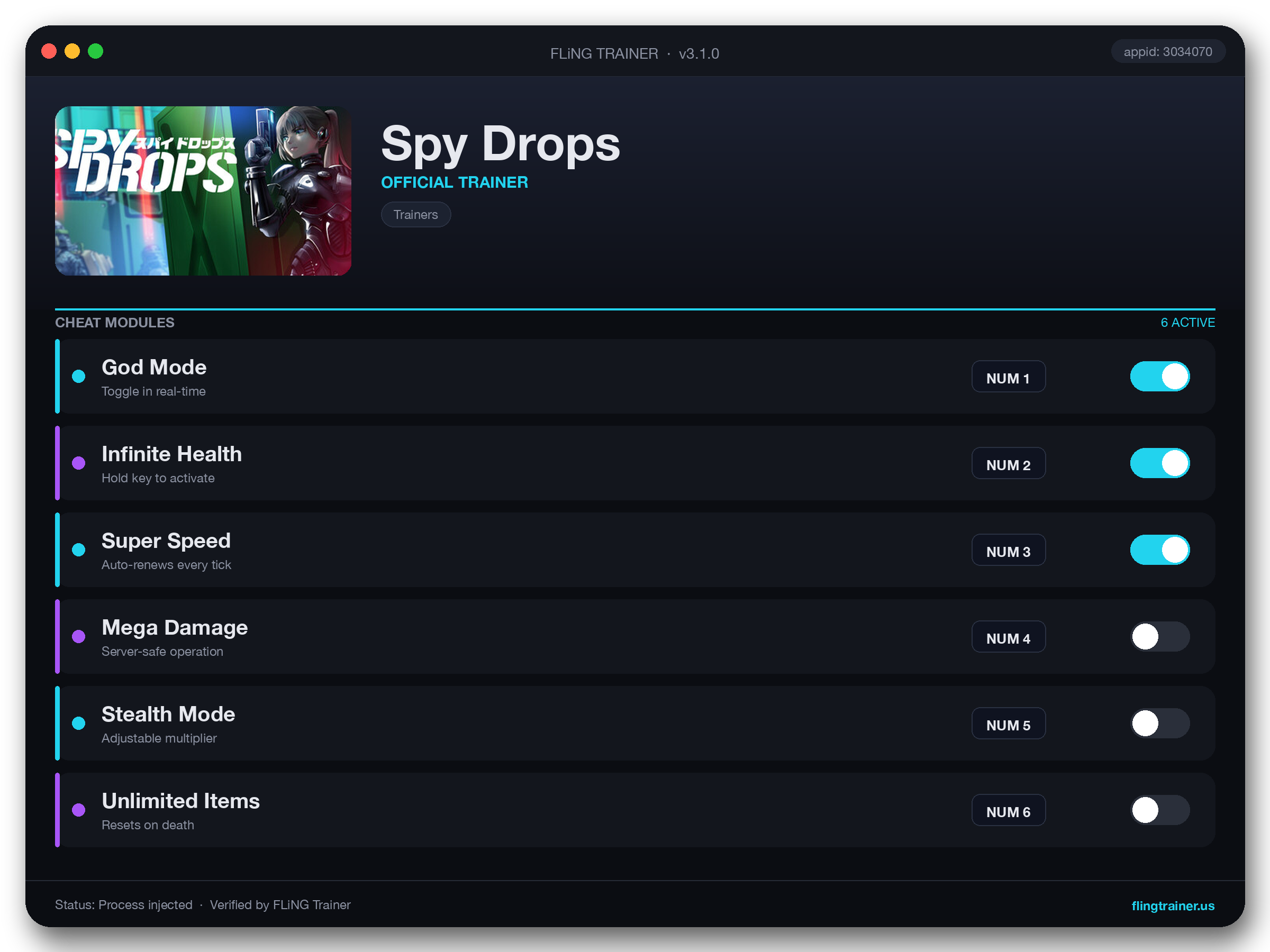 Spy Drops Trainer interface