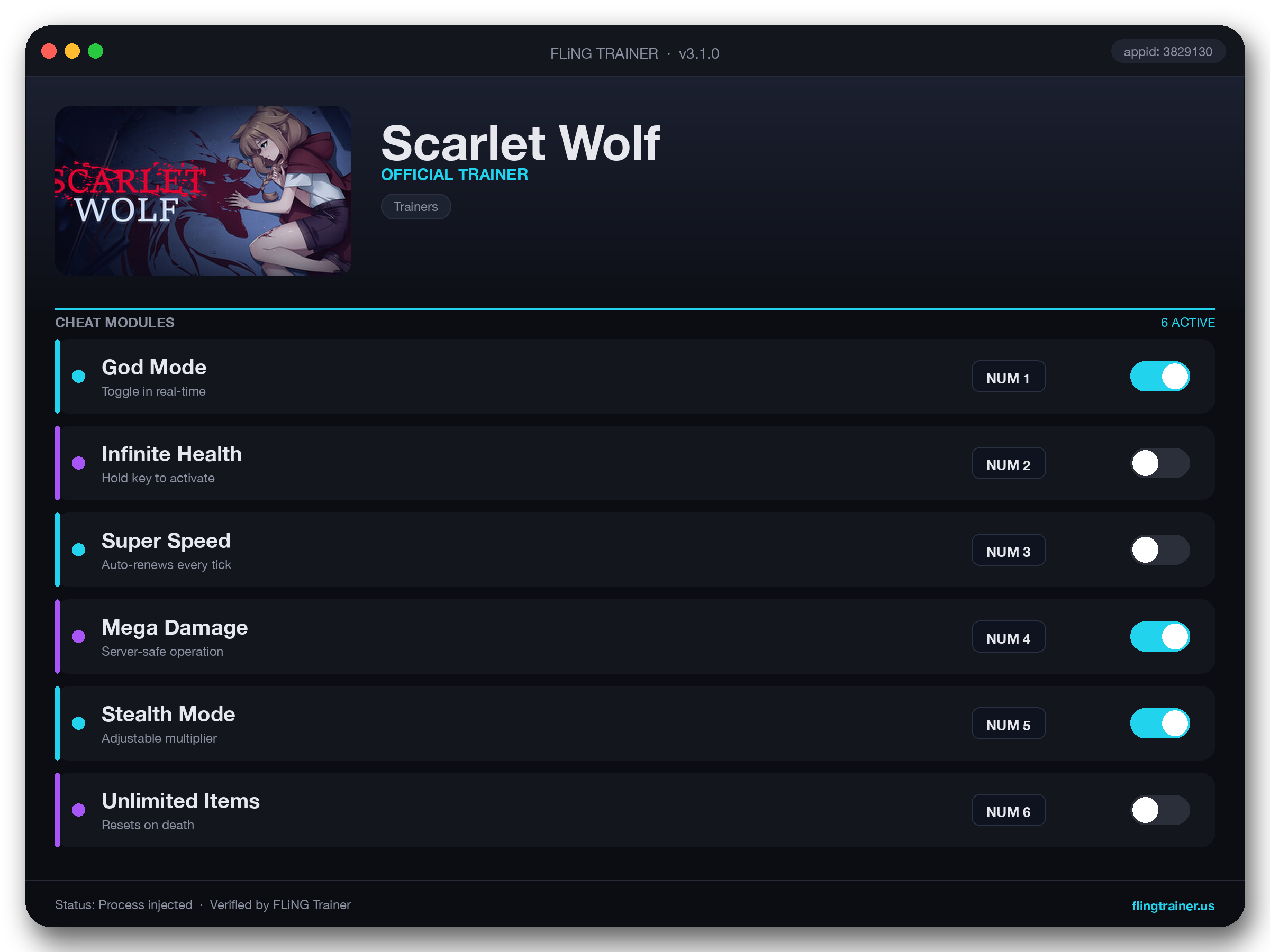 Scarlet Wolf Trainer interface