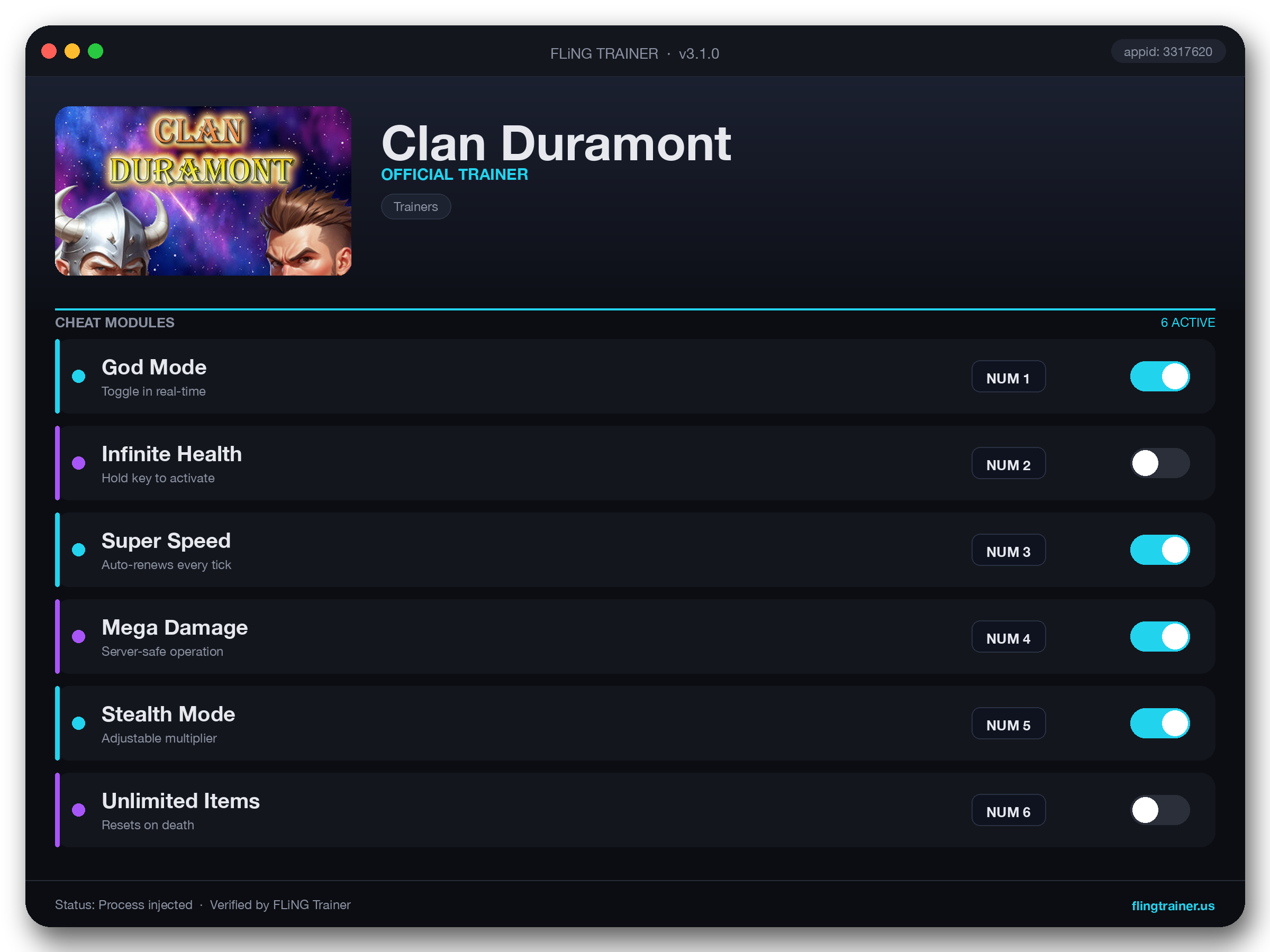 Clan Duramont Trainer interface