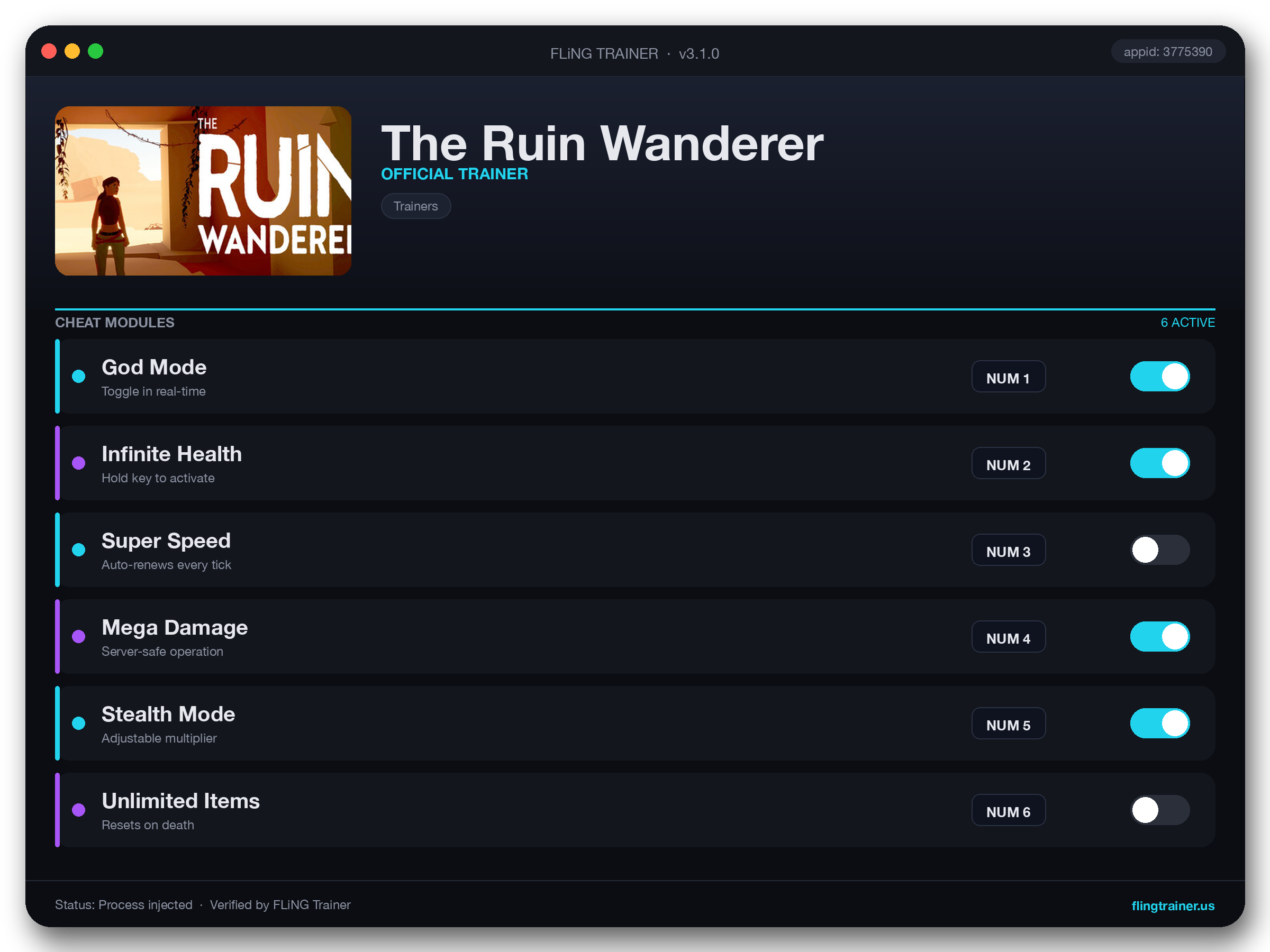 The Ruin Wanderer Trainer interface