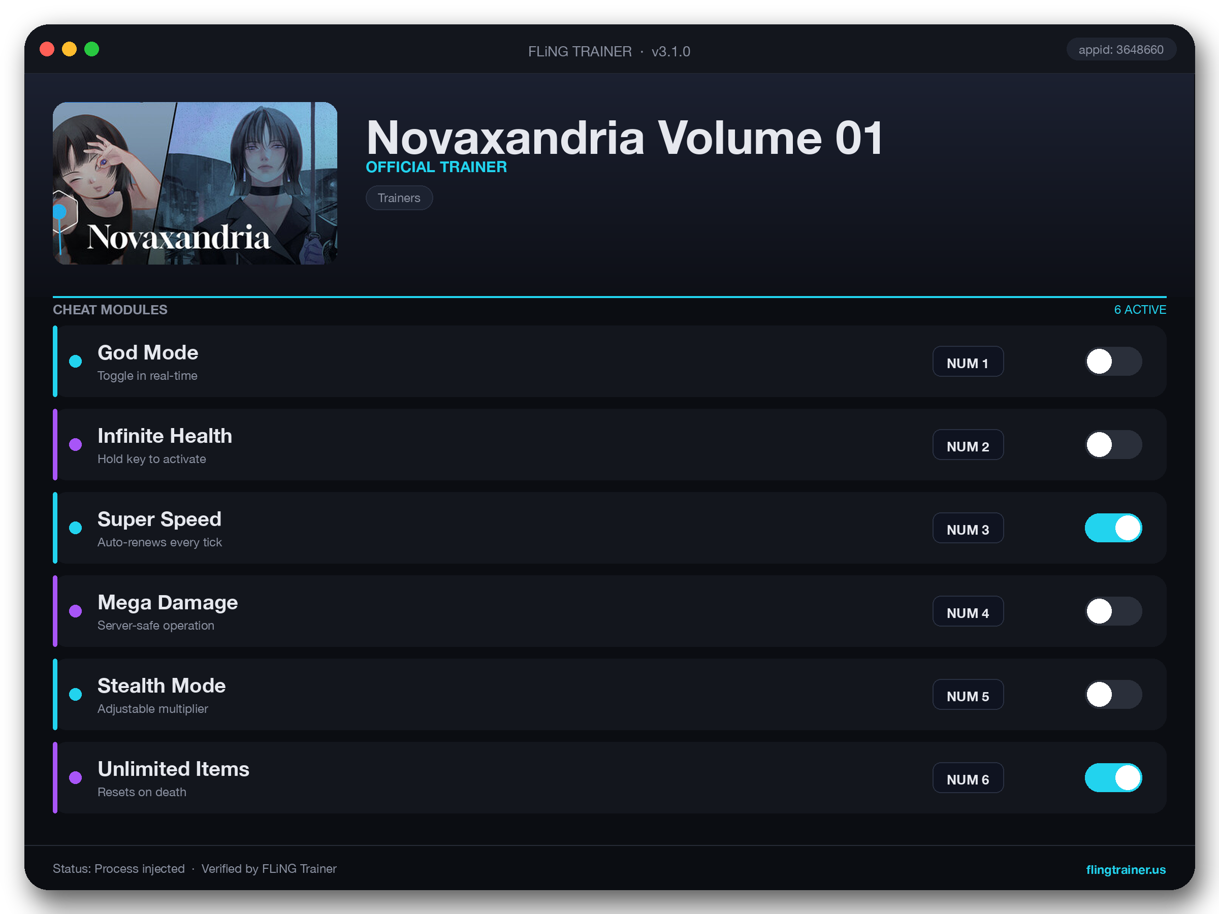 Novaxandria Volume 01 Trainer interface