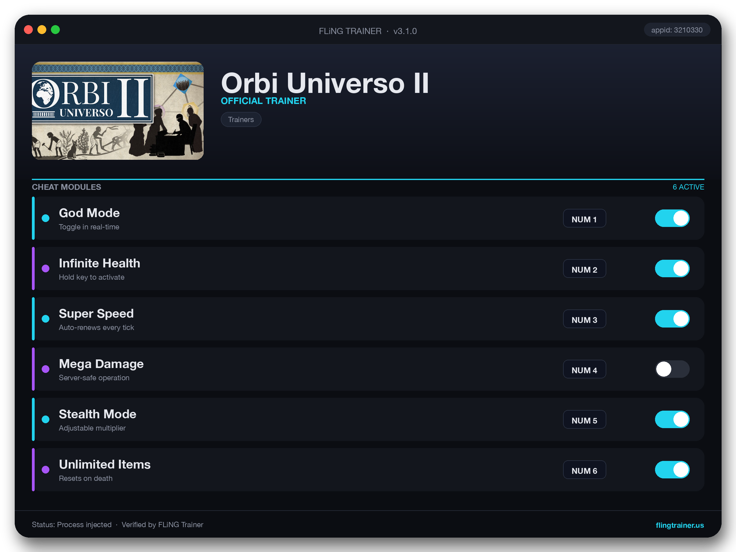 Orbi Universo II Trainer interface