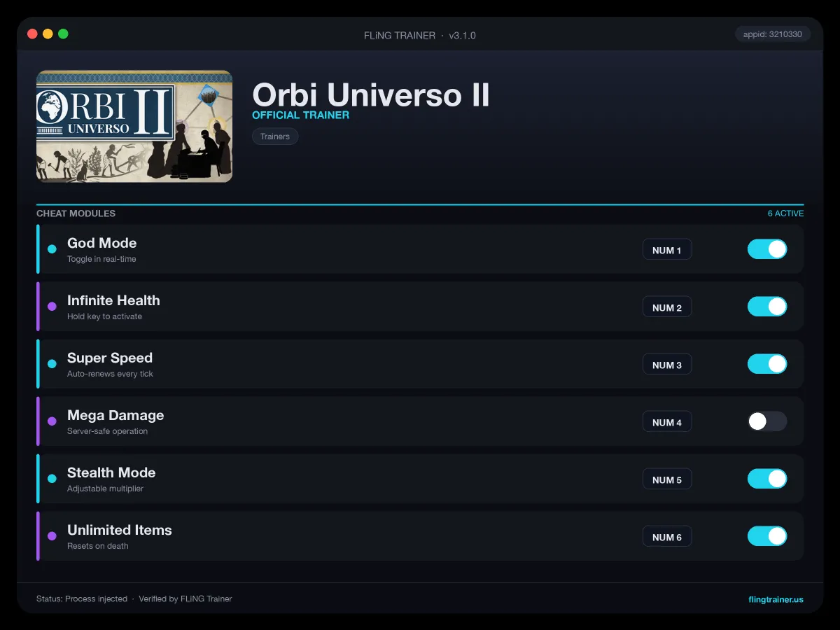 Orbi Universo II Trainer interface