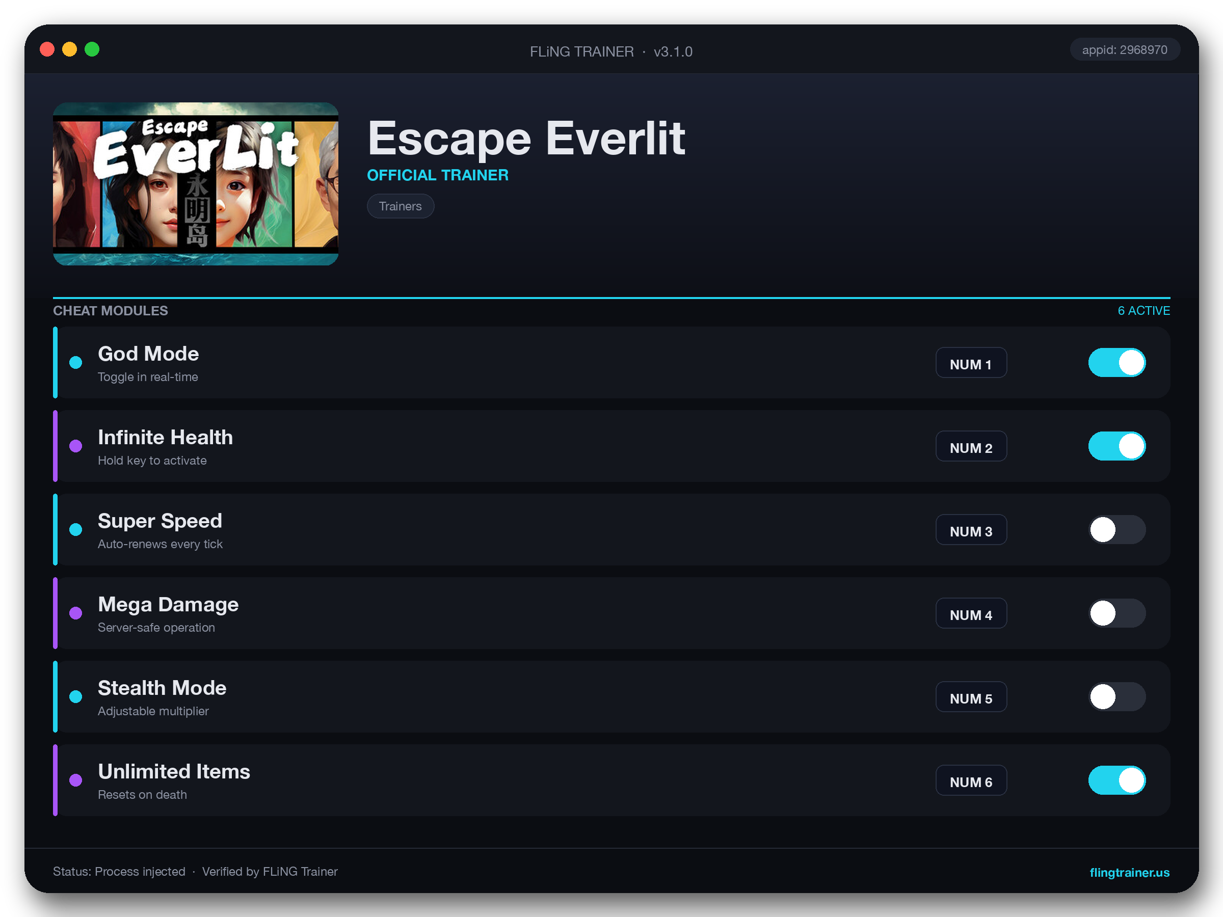 Escape Everlit Trainer interface