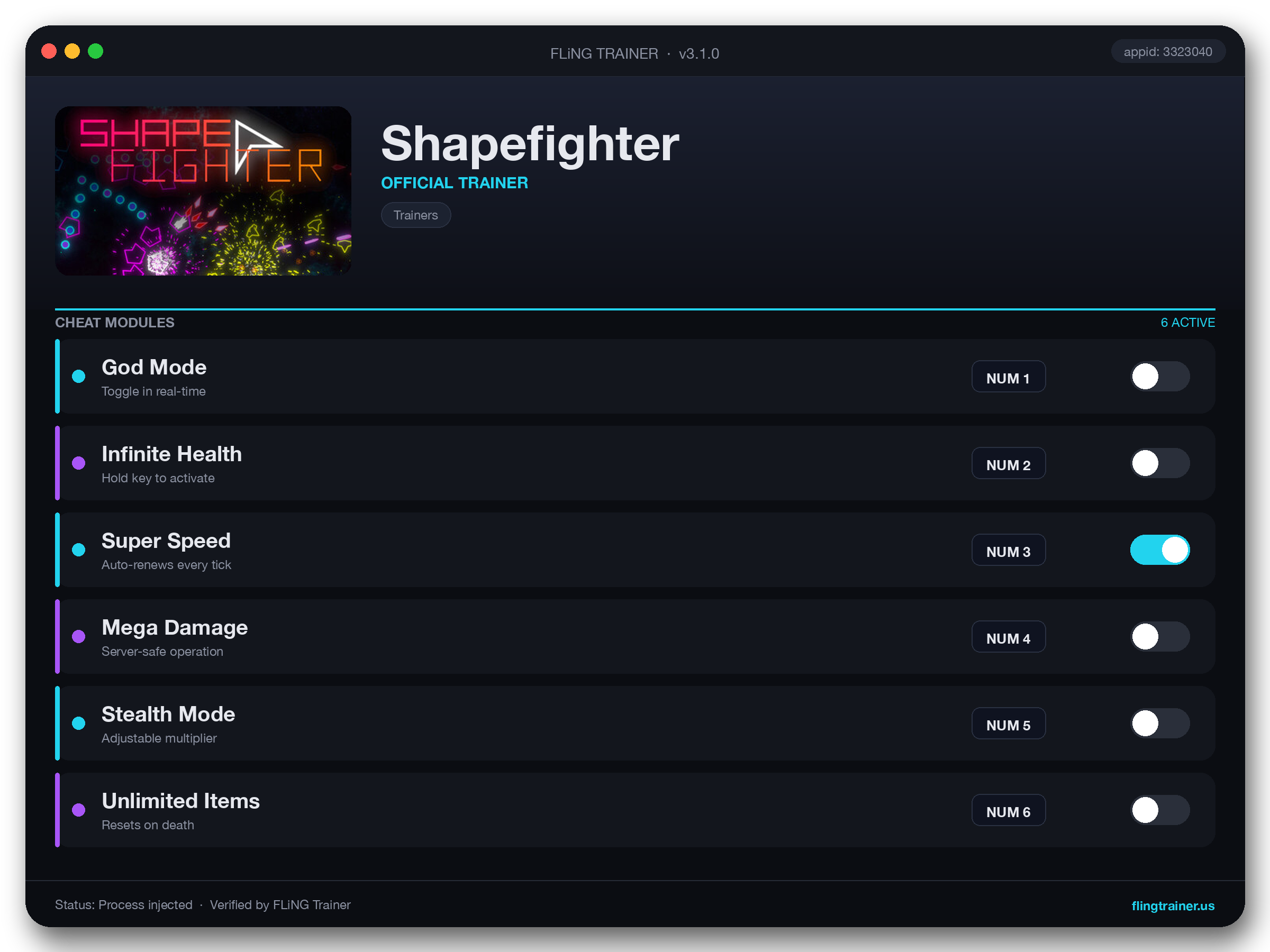 Shapefighter Trainer interface