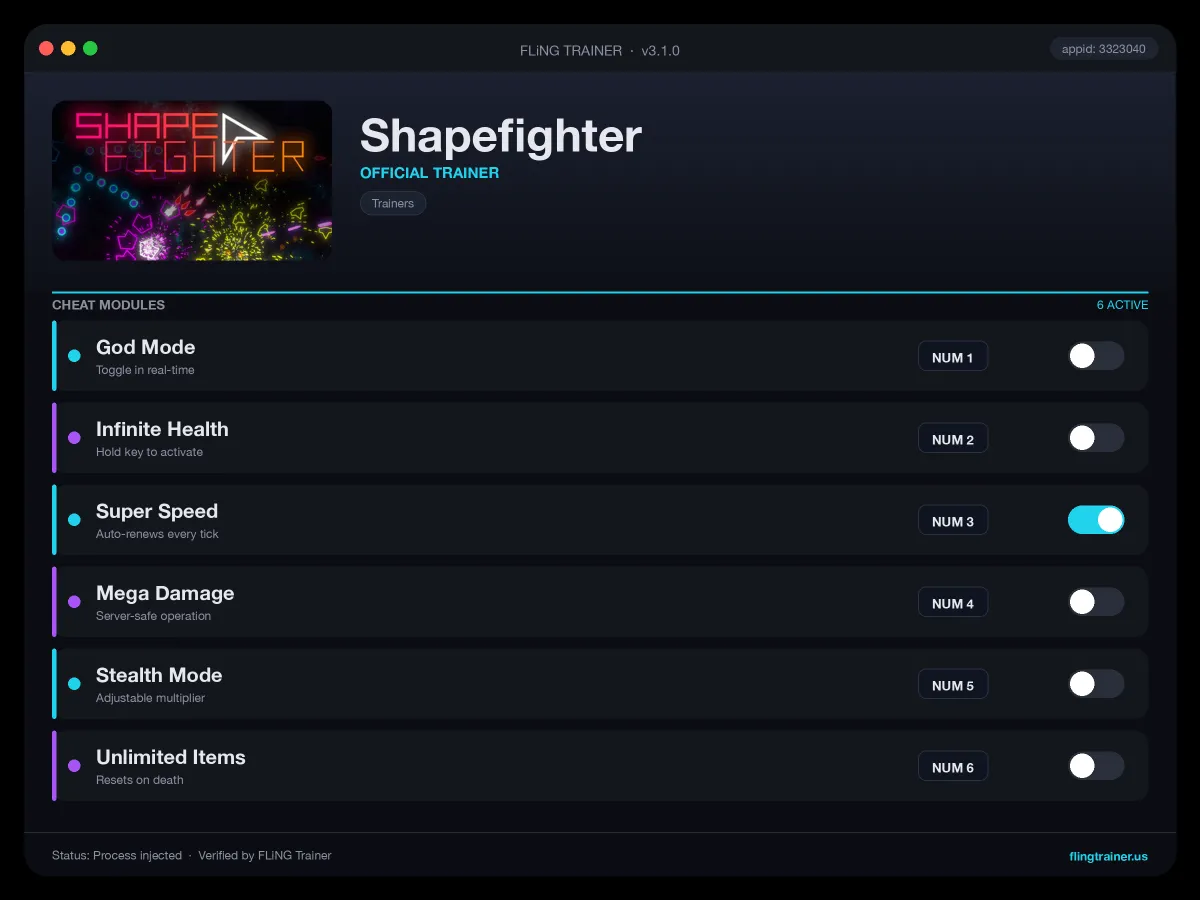 Shapefighter Trainer interface