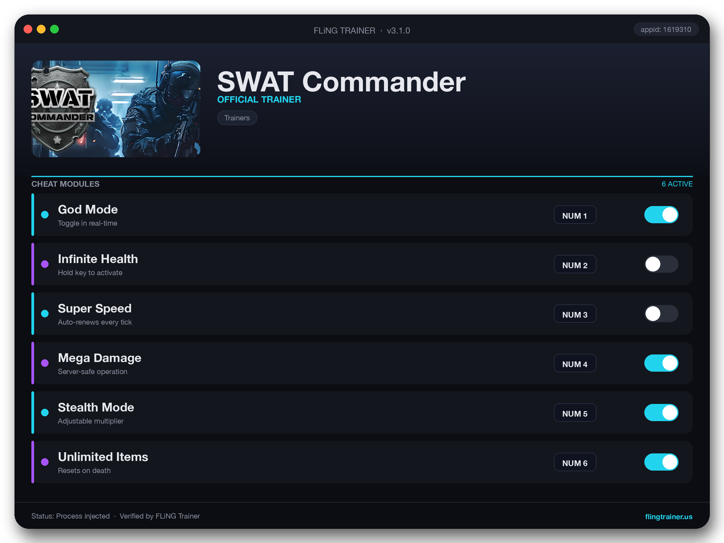 SWAT Commander Trainer interface