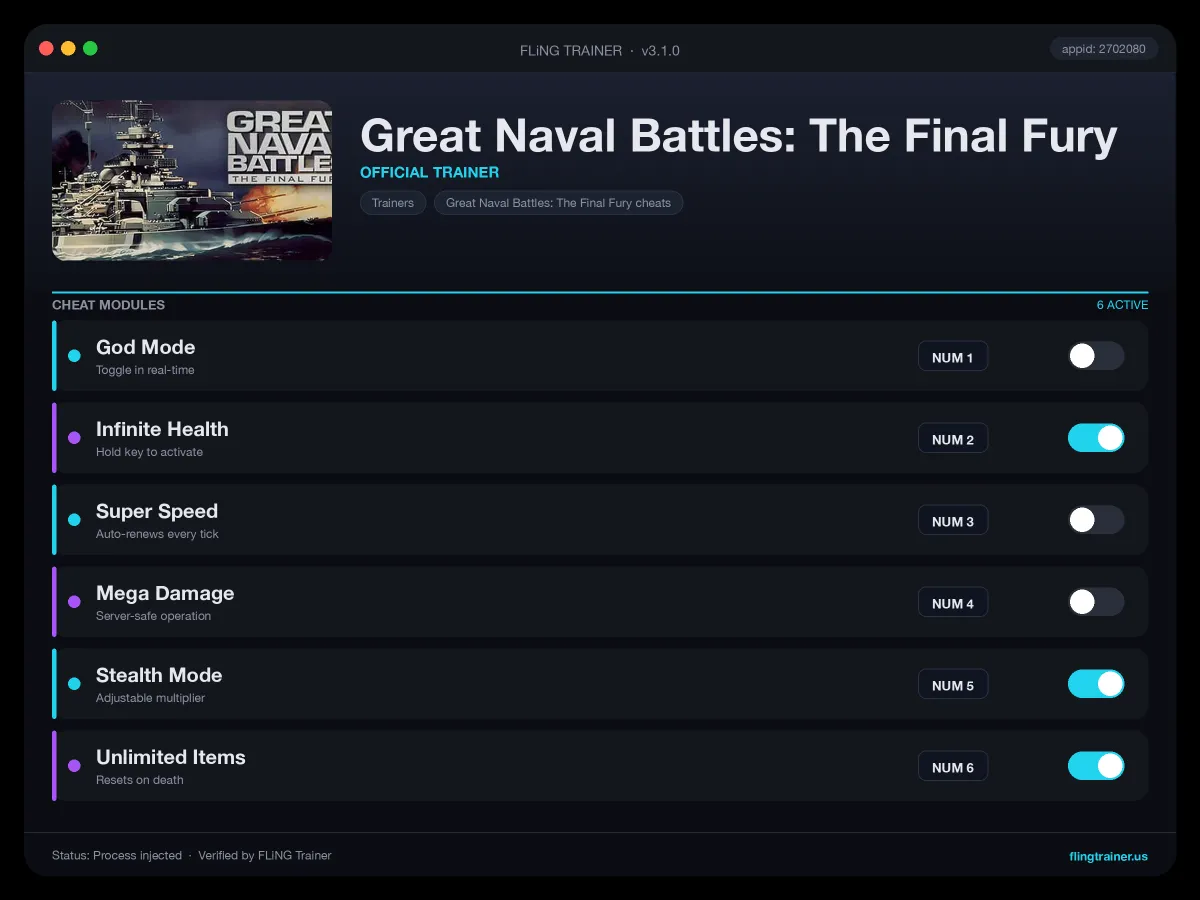 Great Naval Battles: The Final Fury Trainer interface