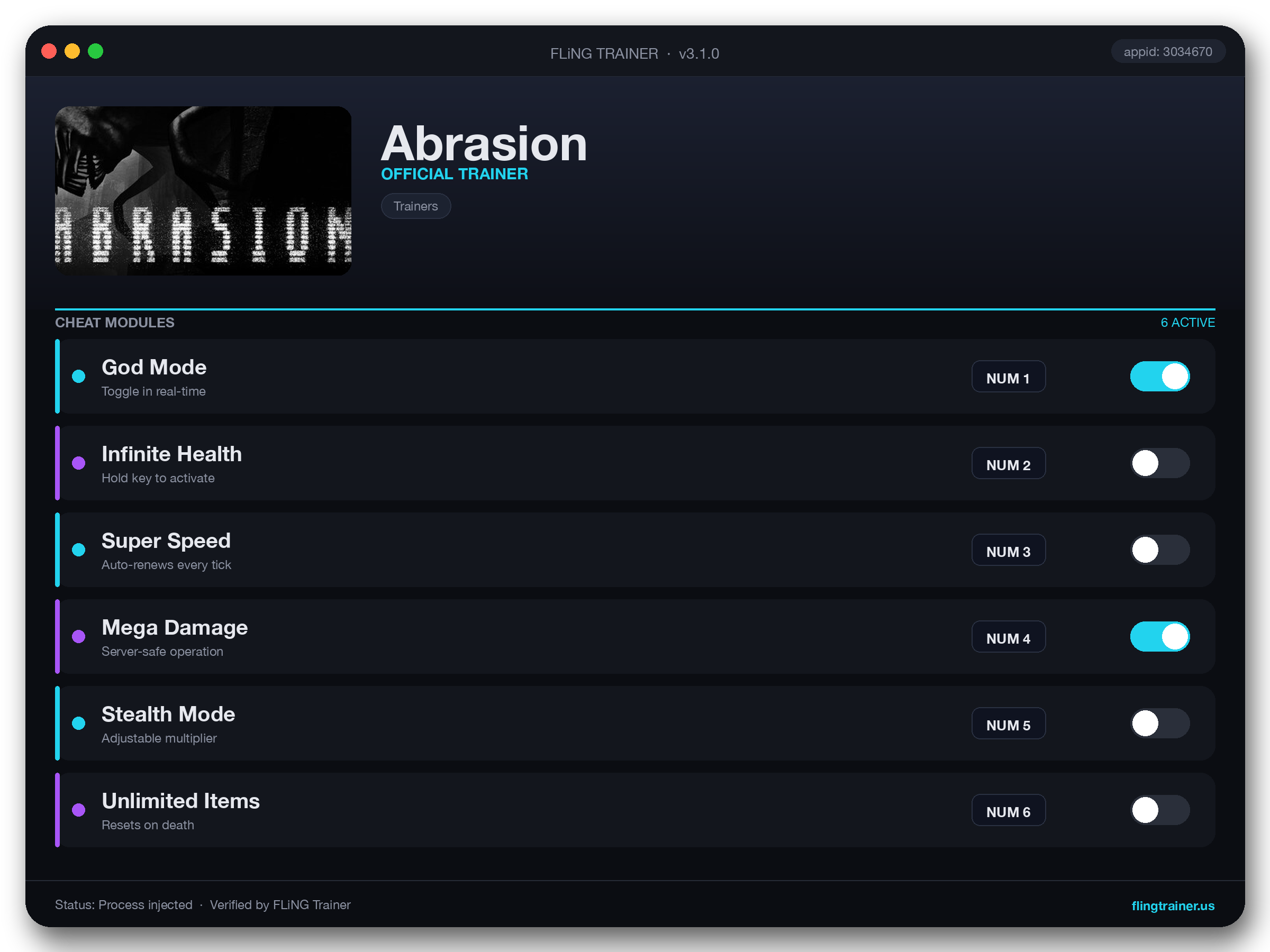 Abrasion Trainer interface